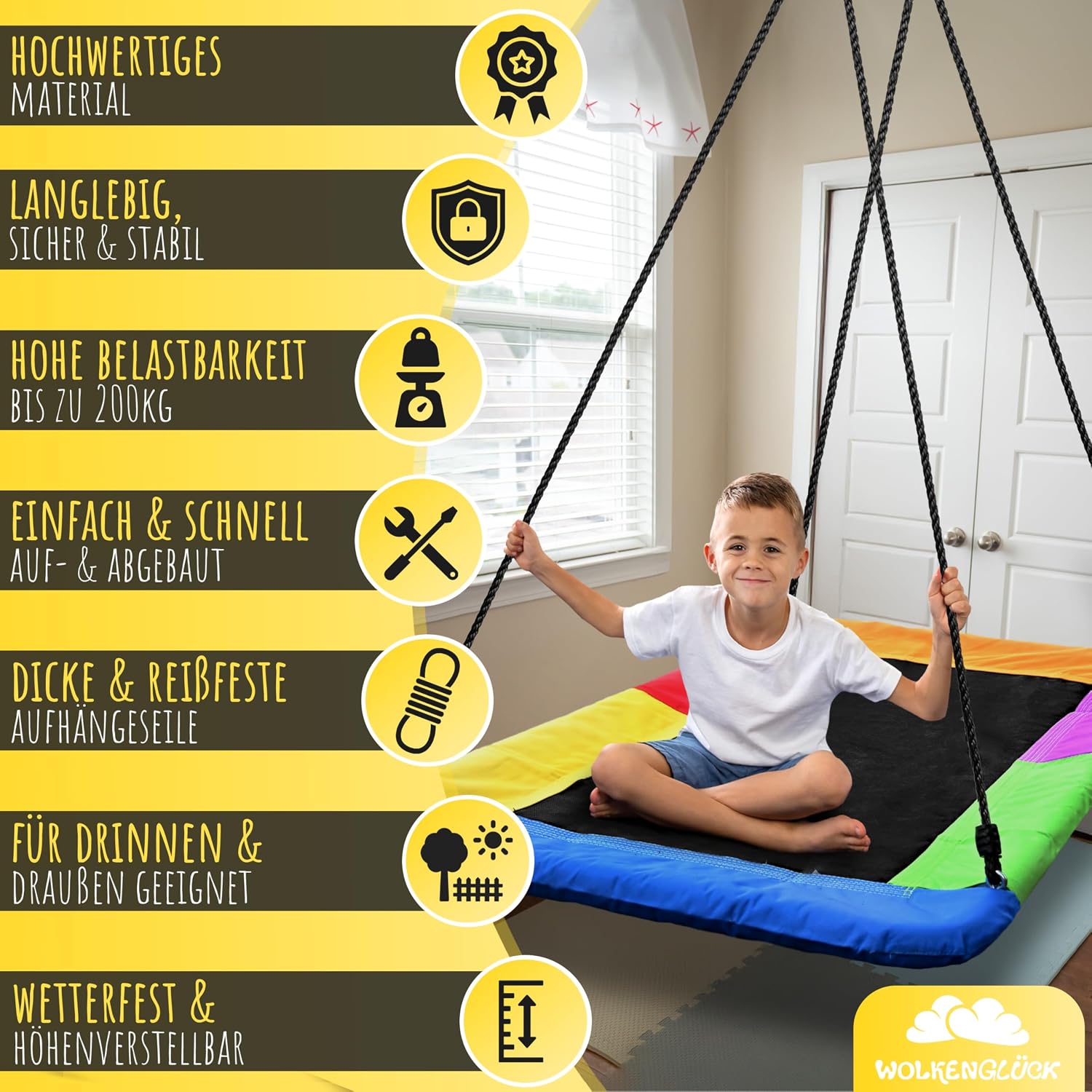Thumbnail 6 de WOLKENGLÜCK® 3-in-1 Nestschaukel eckig (150 x 80 cm) mit Höhenverstellung bis 200 kg