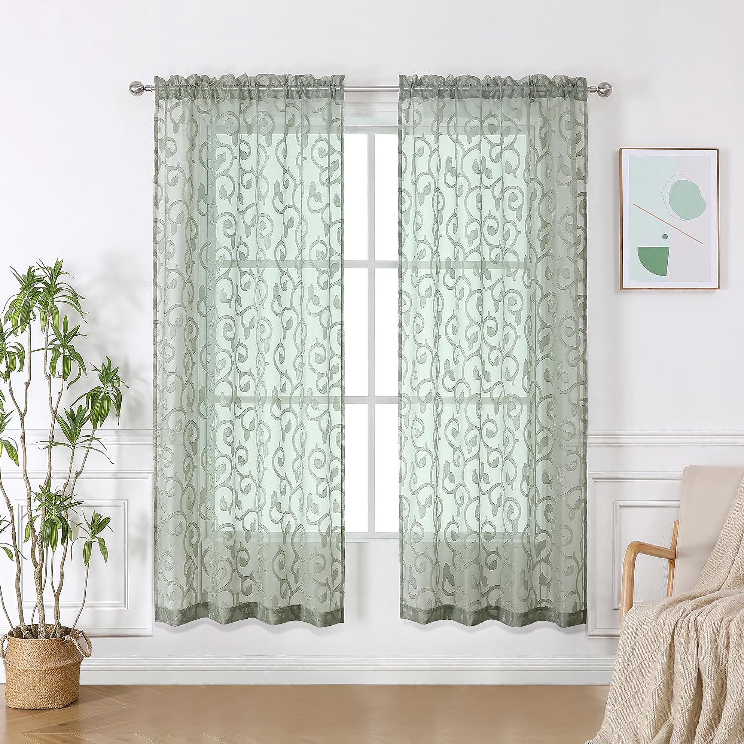 Detalle de OWENIE Semi-Sheer Curtains, 72-Inch Length
