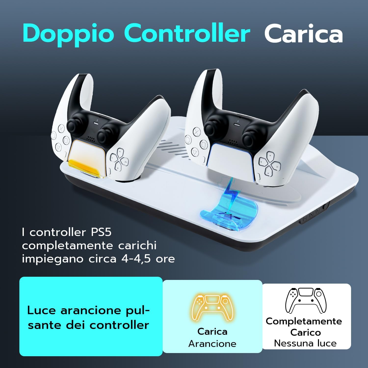 Thumbnail 4 de Tolesum supporto verticale per PS5 Slim/Pro/Disc con ventola e base di ricarica USB per 2 controller
