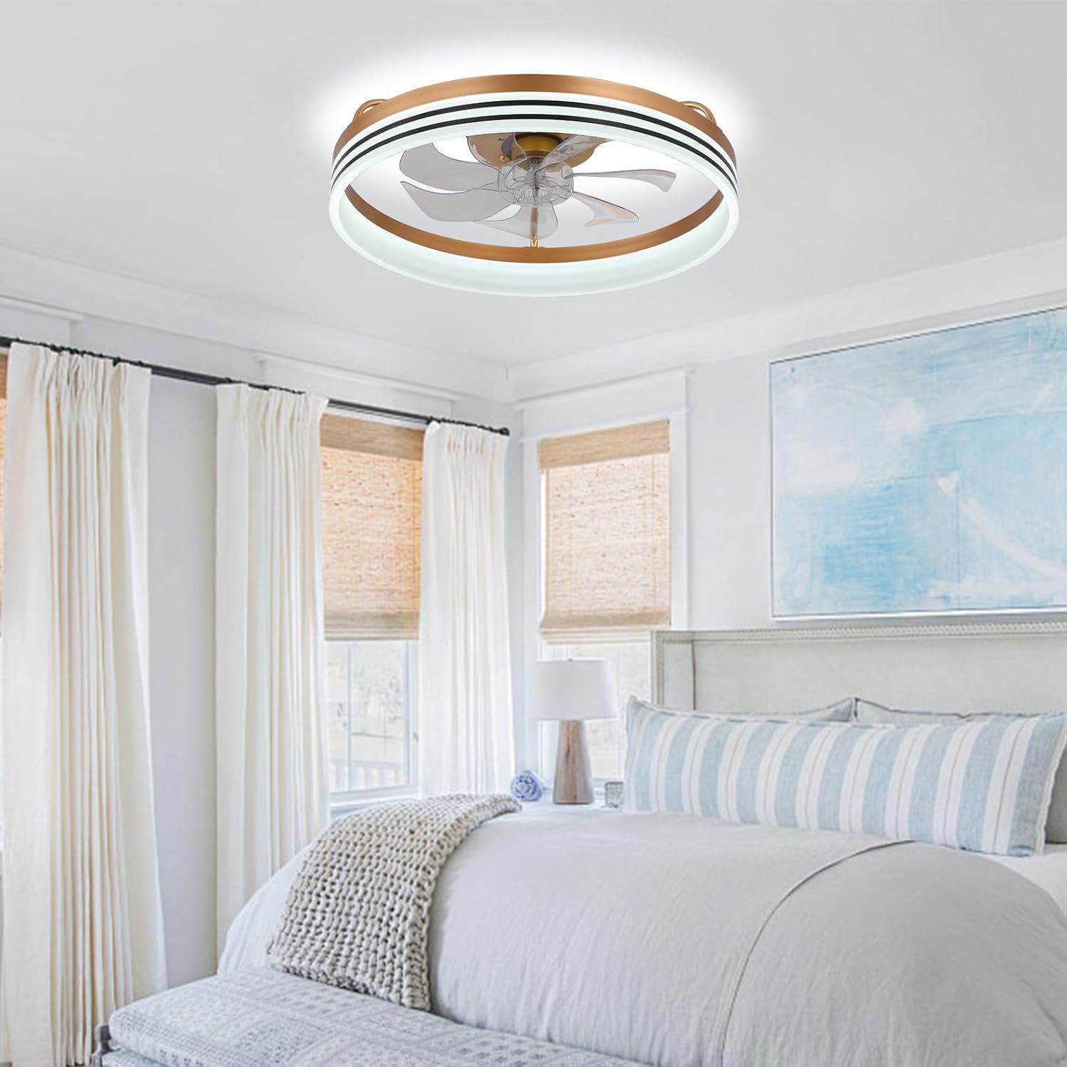 Thumbnail 1 de FRIXCHUR Low Profile Ceiling Fans with Lights and Remote: Compact, Dimmable Illumination in a Sleek Fandelier
