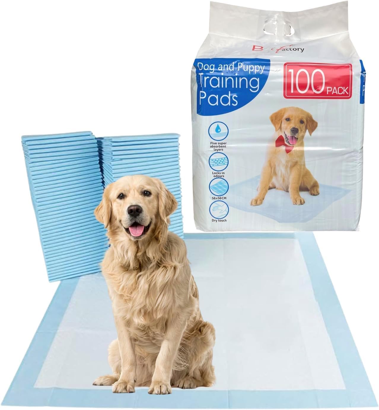 Imagen de Bargain Factory Pet Potty Training Pads (Pack of 50) – 56 x 56 cm, 5-Layer Super-Absorbent, Disposable Puppy Pads en OfertitasTOP