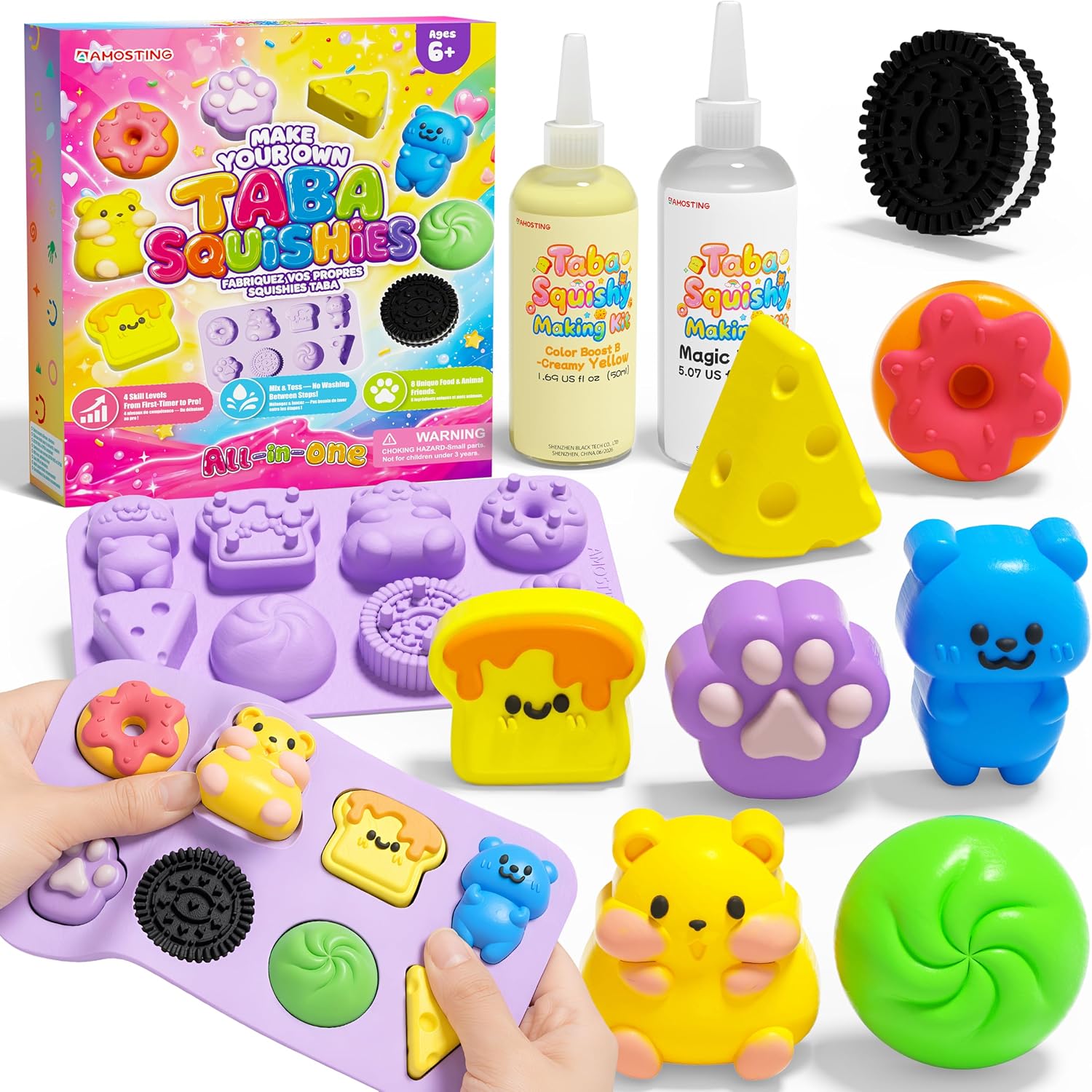 Detalle de AMOSTING SQU01 Taba Squishy Making Kit with 8 Silicone Molds and 9 Colors