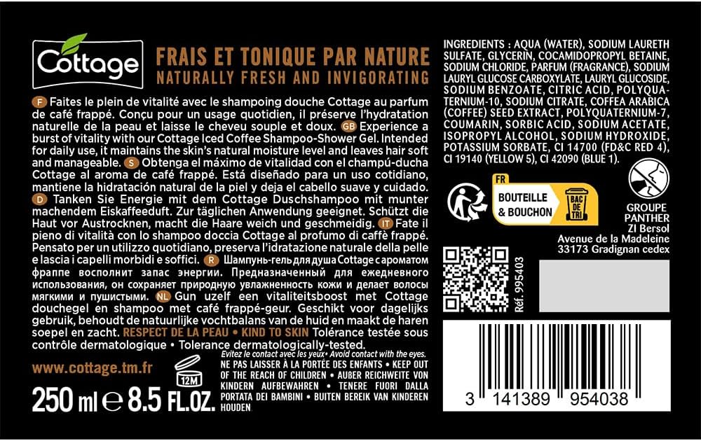 Detalle de Cottage Douche & Shampoo voor heren, koffie frappé, 3-in-1 met koffie-extract