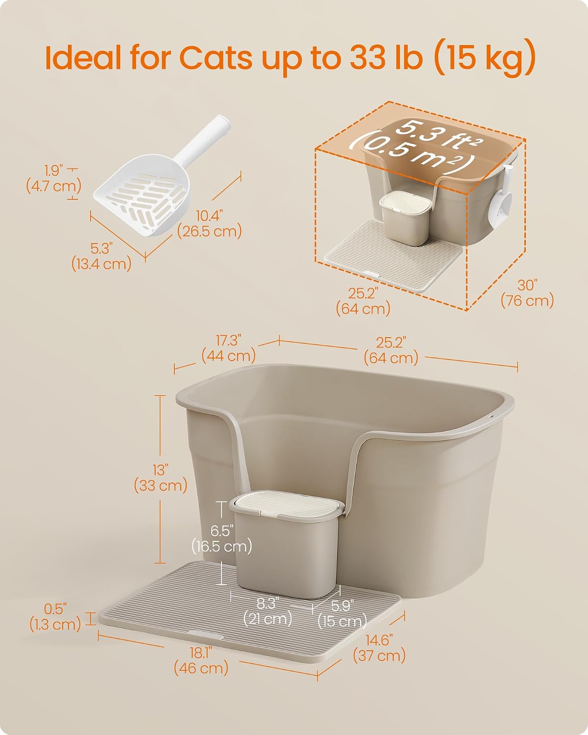 Thumbnail 6 de Feandrea BOXAL Collection PPT003K01 Extra-Large Cat Litter Tray with High Sides