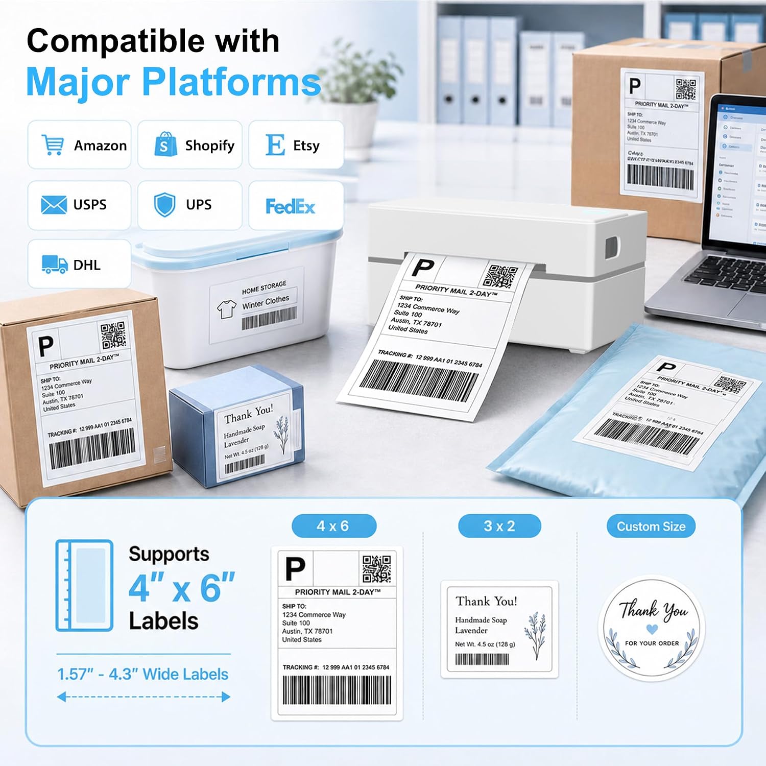 Thumbnail 2 de NULLTONEX Y813 4x6 Thermal Shipping Label Printer with Bluetooth and USB