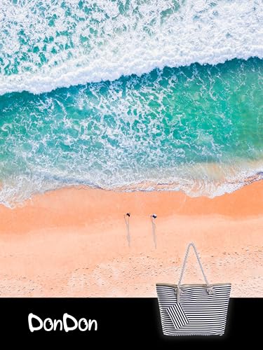 Detalle de Bolso de playa grande con cremallera DonDon — diseño a rayas negro y blanco