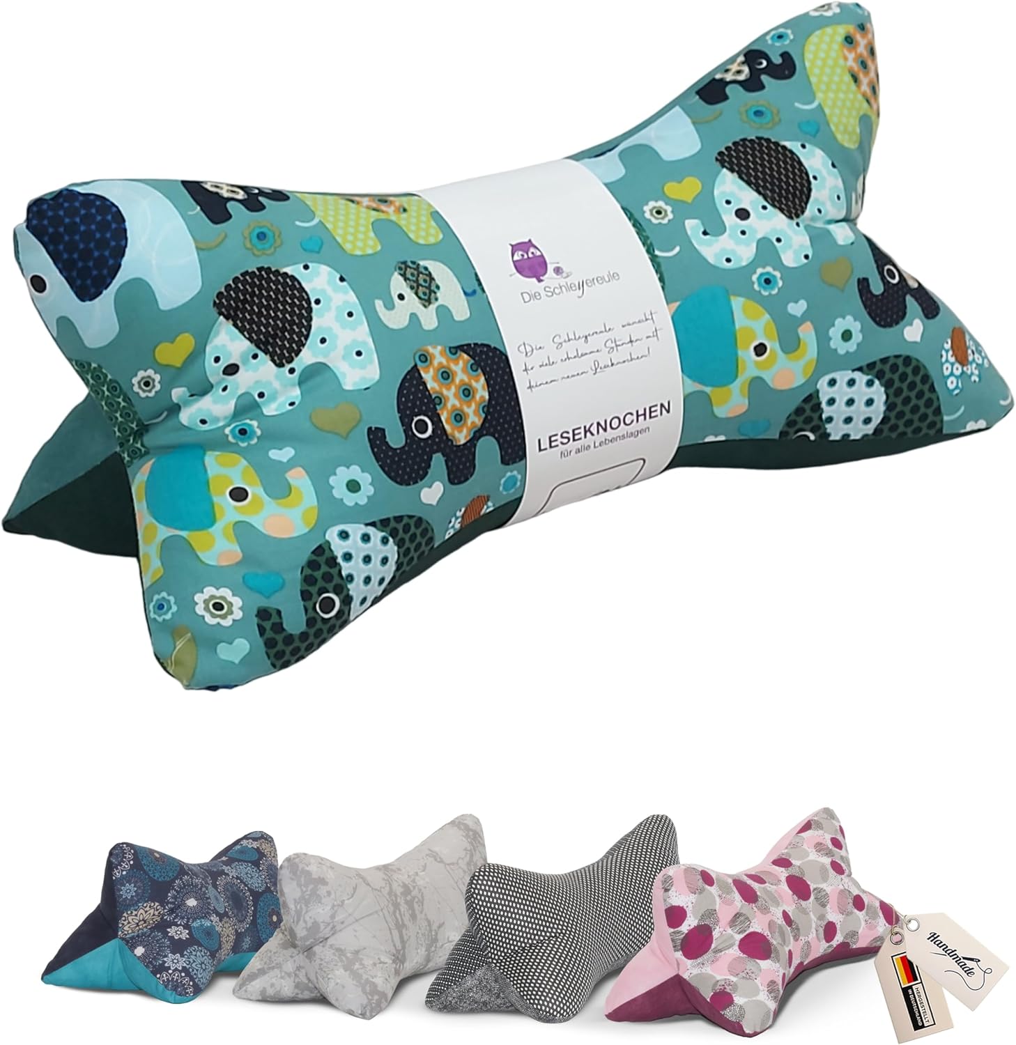 Thumbnail 6 de Leseknochen Nackenkissen Tiere (Jungle Blau) – handgestopft & waschbar aus 100% Baumwolle
