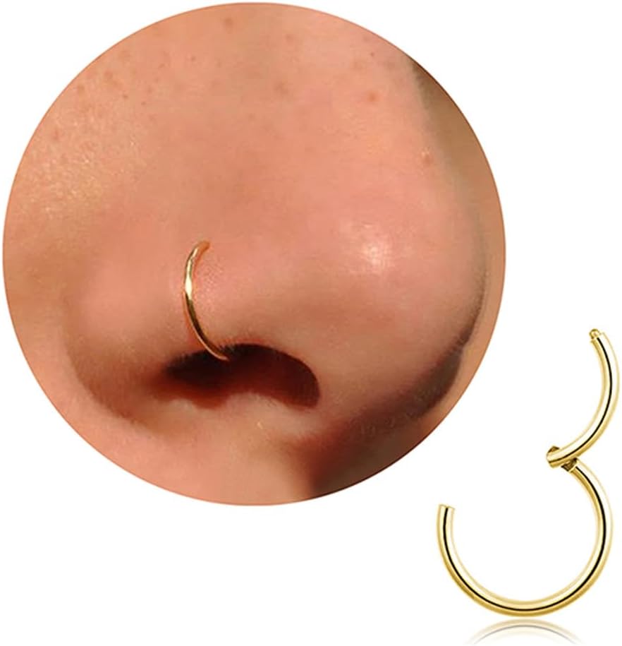 DAI JY Titanium Nose Ring Hoop (20G/18G/16G) with 6–10mm Inner Diameter – Gold-20g, 7mm
