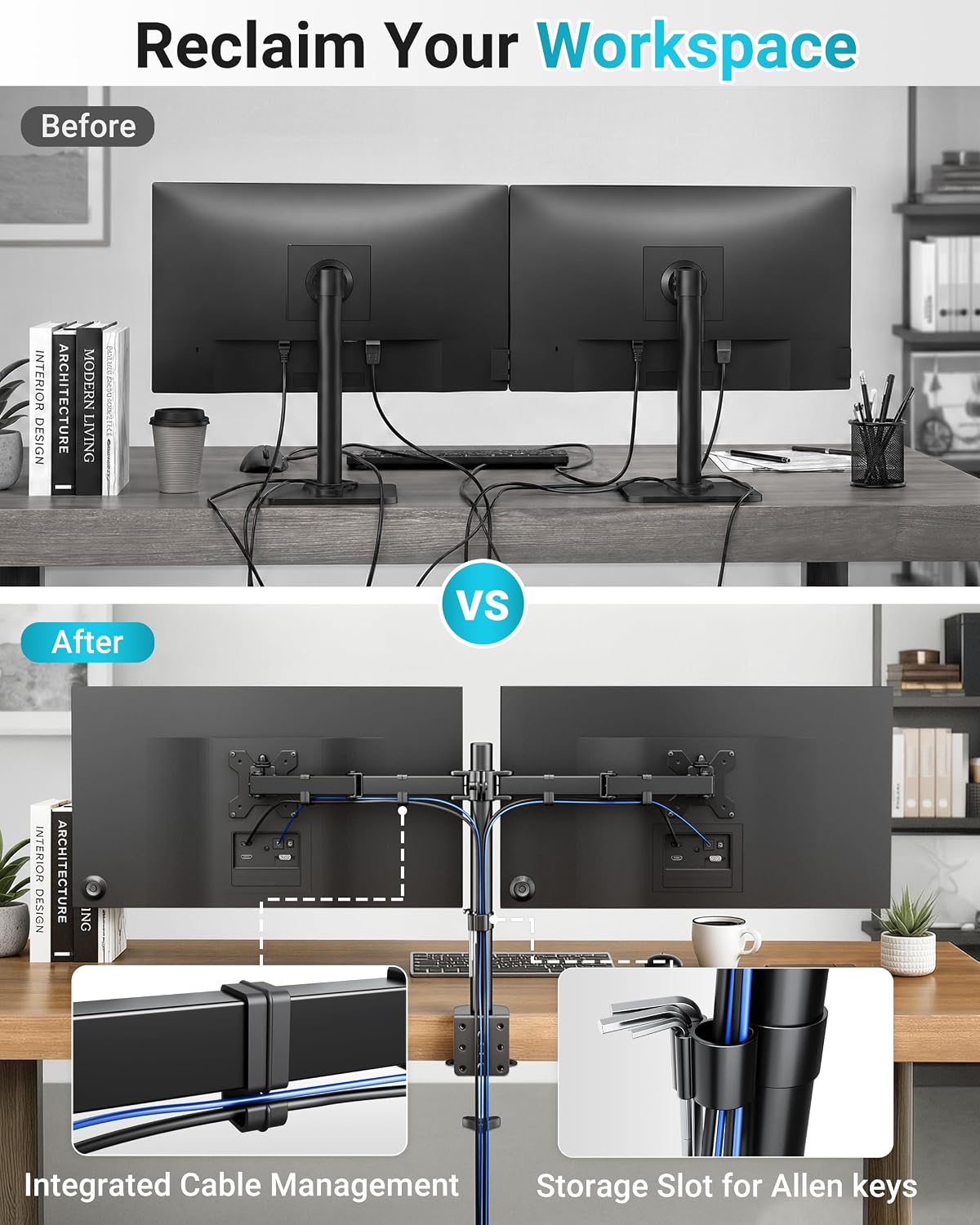 Detalle 2 de BONTEC MDM 002 dubbele monitorarm voor 13–27 inch, verstelbaar tot 430 mm
