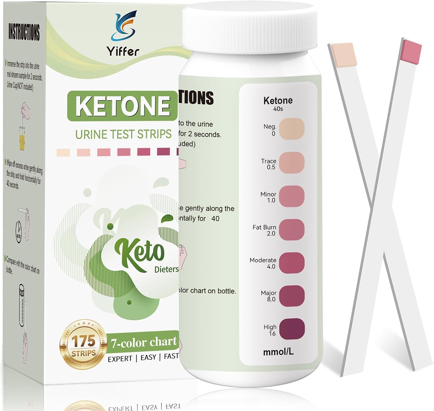 Detalle de Yiffer Ketone Test Strips, 175 Count, 7-Colour Chart