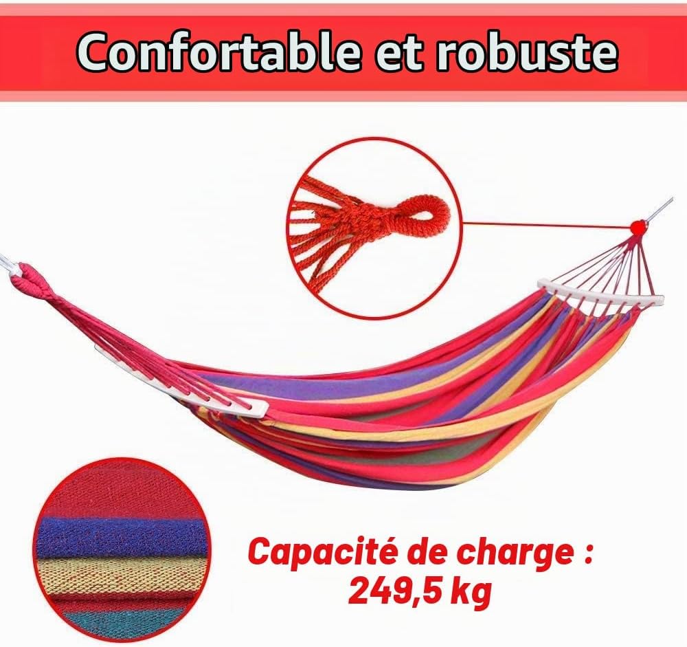 Detalle 2 de Nakeey dubbele hangmat 280 x 150 cm van katoen-polyester, tot 300 kg