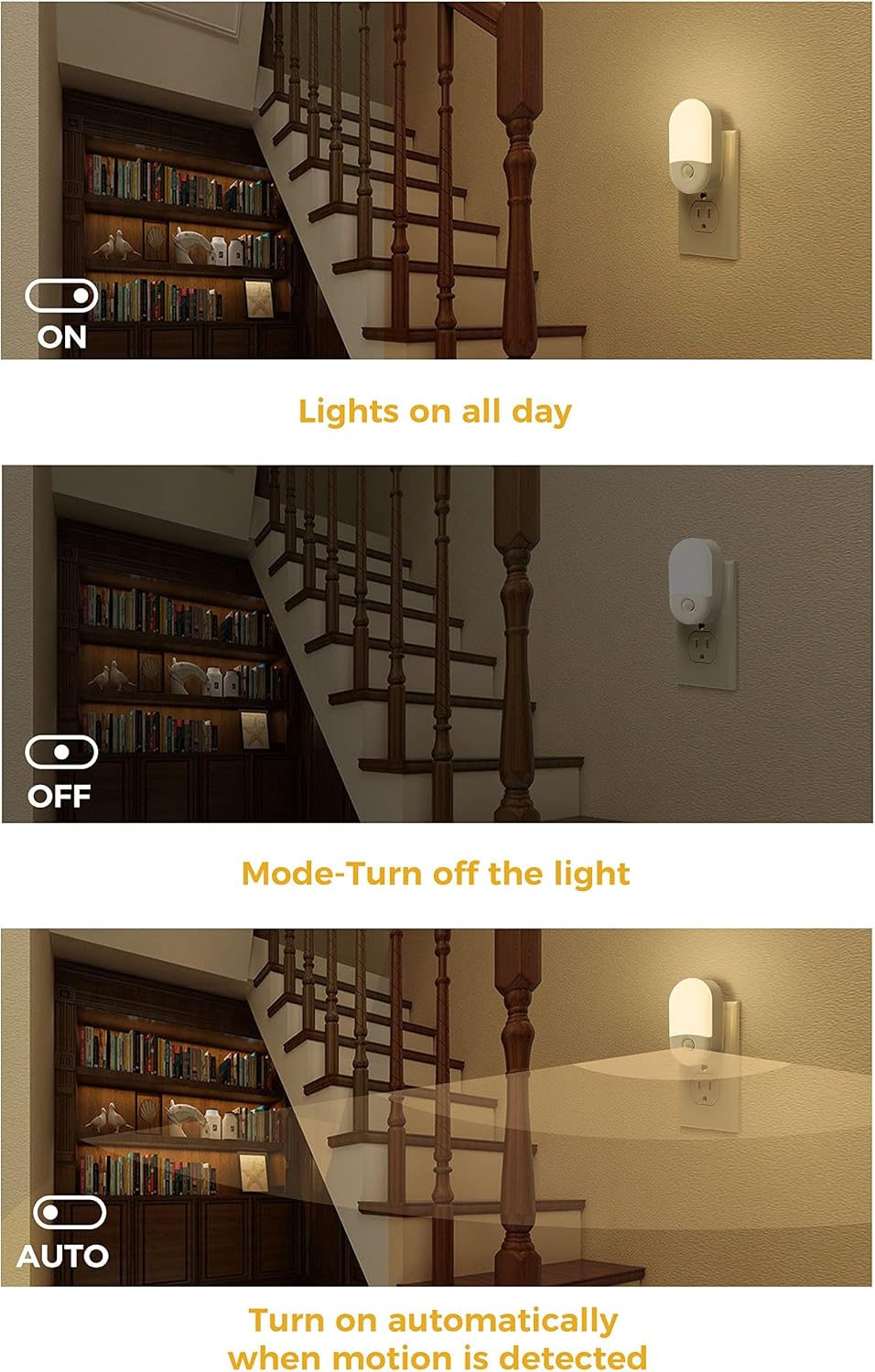 Detalle de L LOHAS LED WL Motion Sensor Night Lights, 30/60 lm, 3000K, 4-Pack