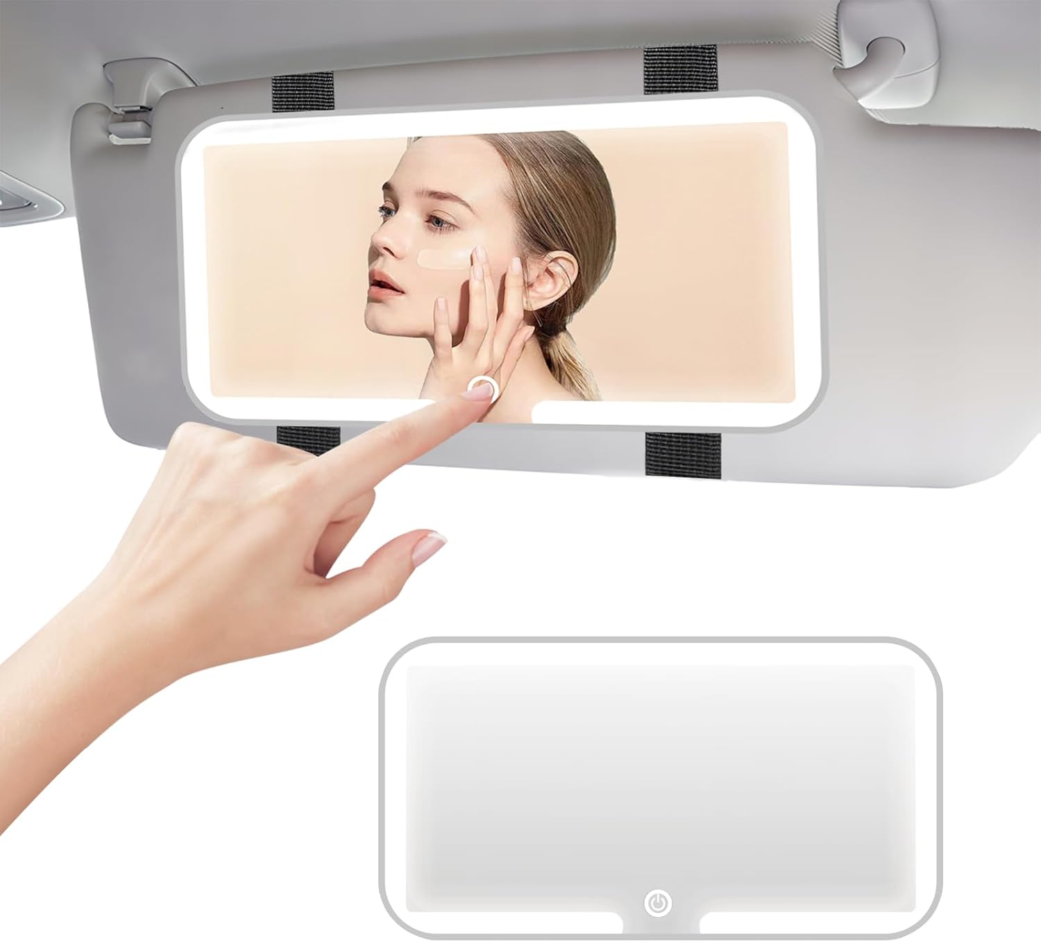 Detalle de LED Car Vanity Mirror with Lights (3 colour temperatures) for car sun visors – White, touch control & rechargeable