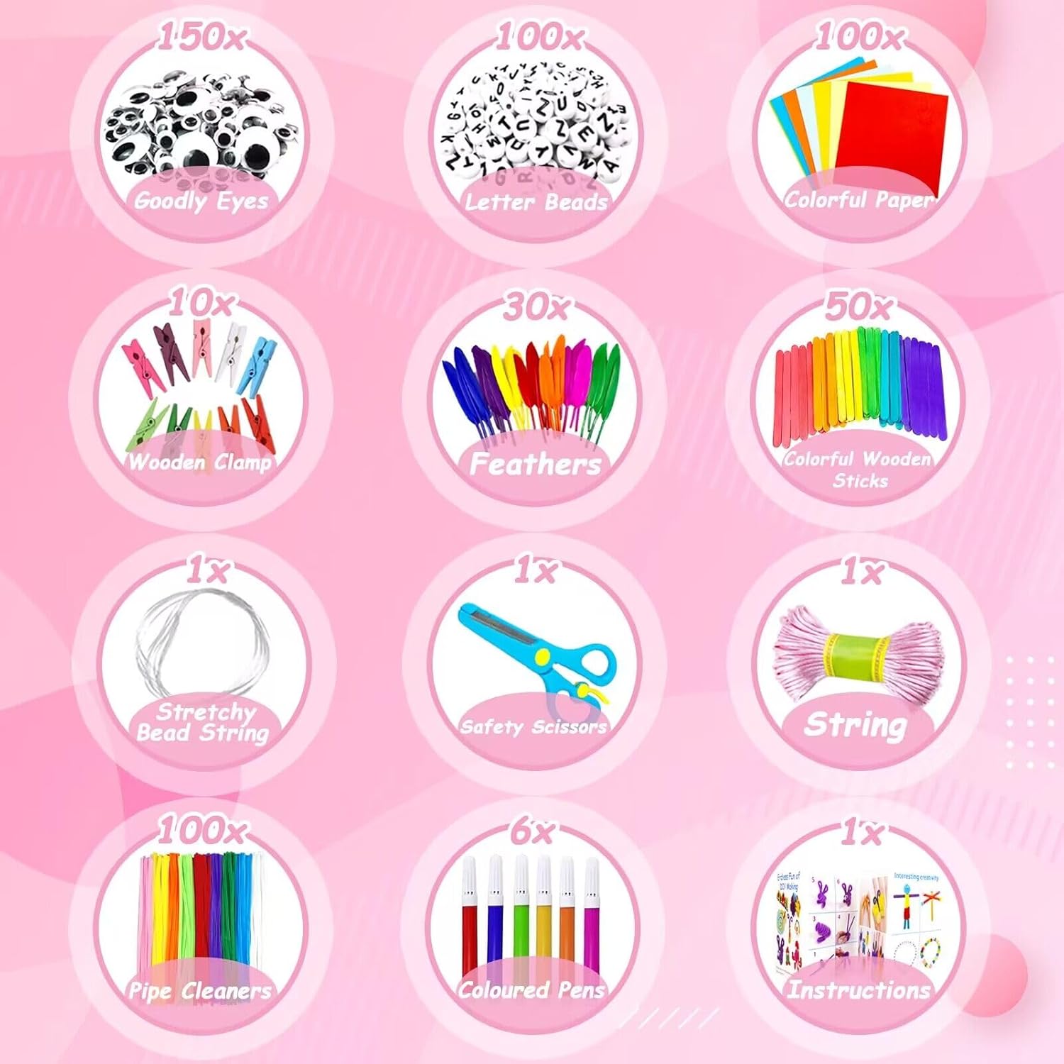 Thumbnail 2 de 3000 Kinder DIY Bastelset „Bastelkoffer“ in Rosa mit Bastelbox und 3.000-teiligem Material