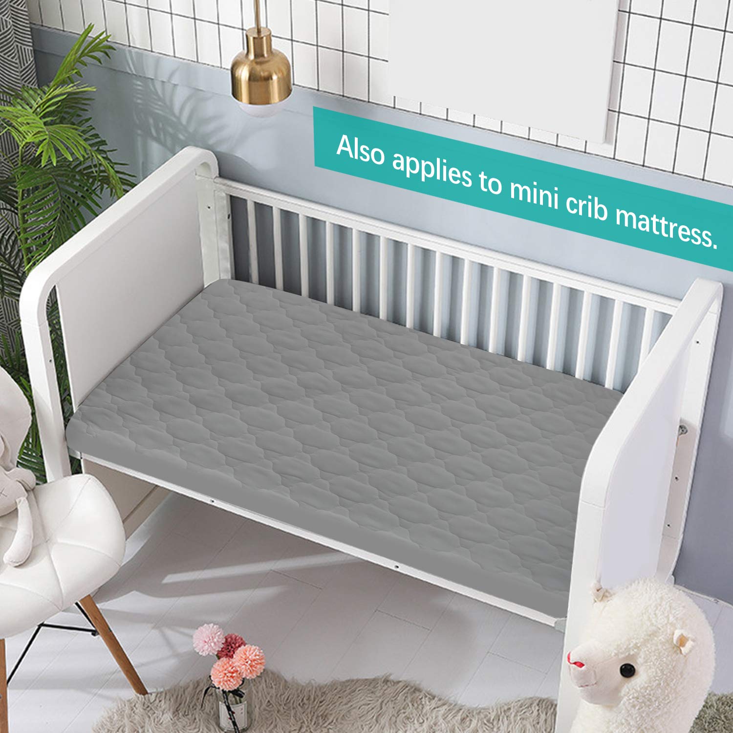 Thumbnail 3 de Biloban Pack and Play Mattress Pad, 4-Layer Waterproof Quilted Protector, Gray, 39" x 27