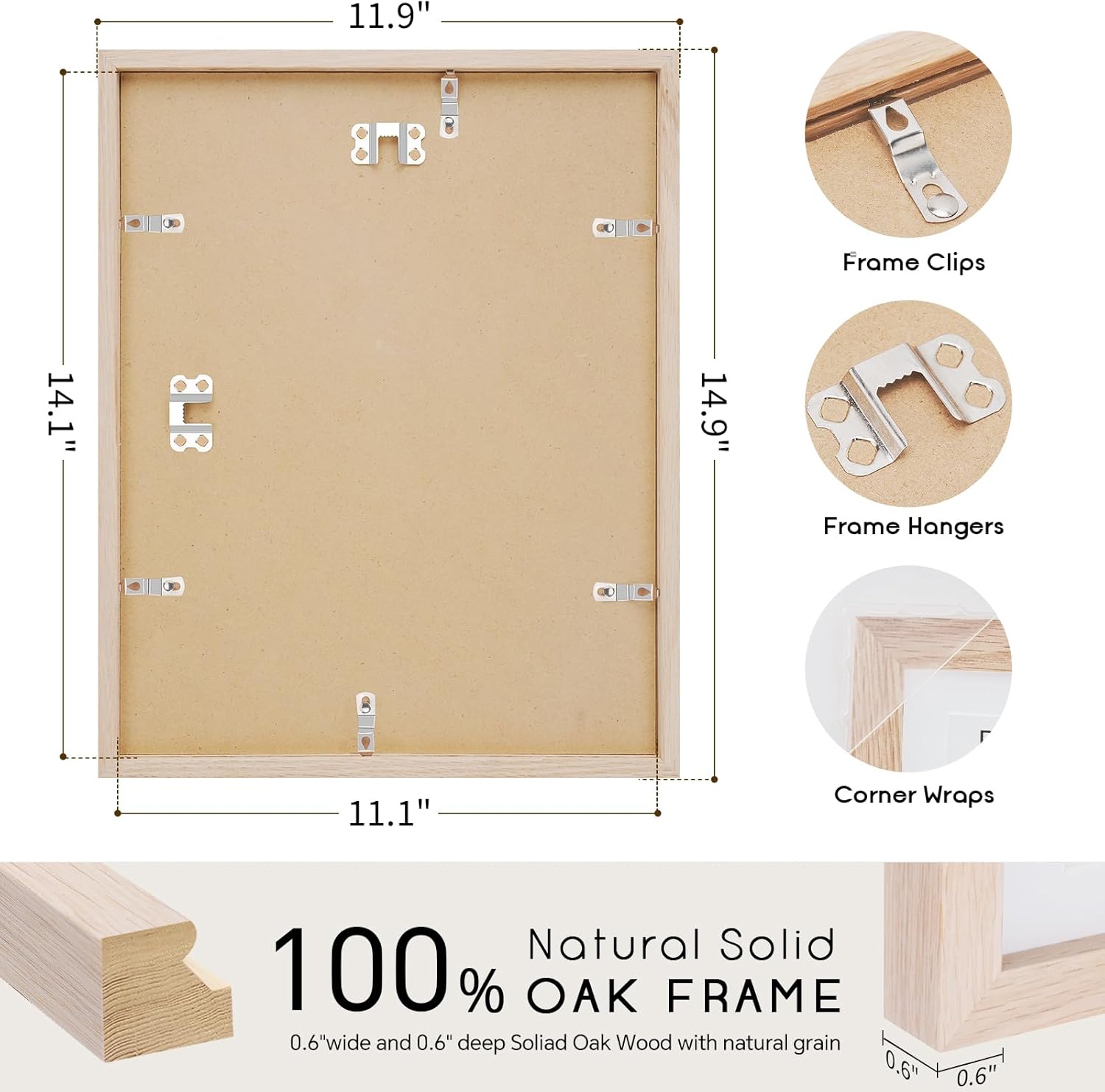 Detalle de puthiac 11x14 Solid Oak Wood Picture Frame (Plexi Front), Fits 8x10 with Mat or 11x14 Without Mat