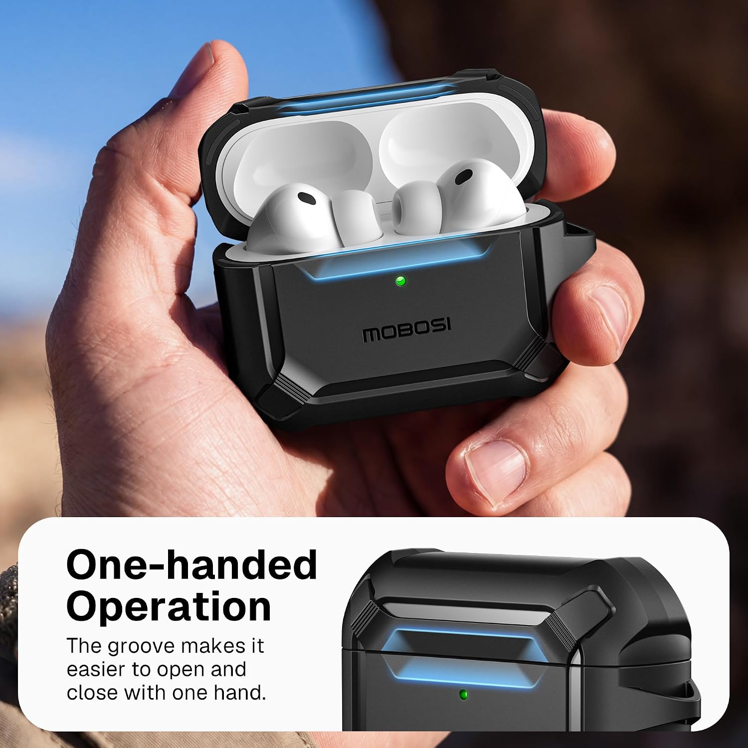 Detalle de MOBOSI AirPods Pro 3 ケース マグネット式ロック・MagSafe対応・ブラック