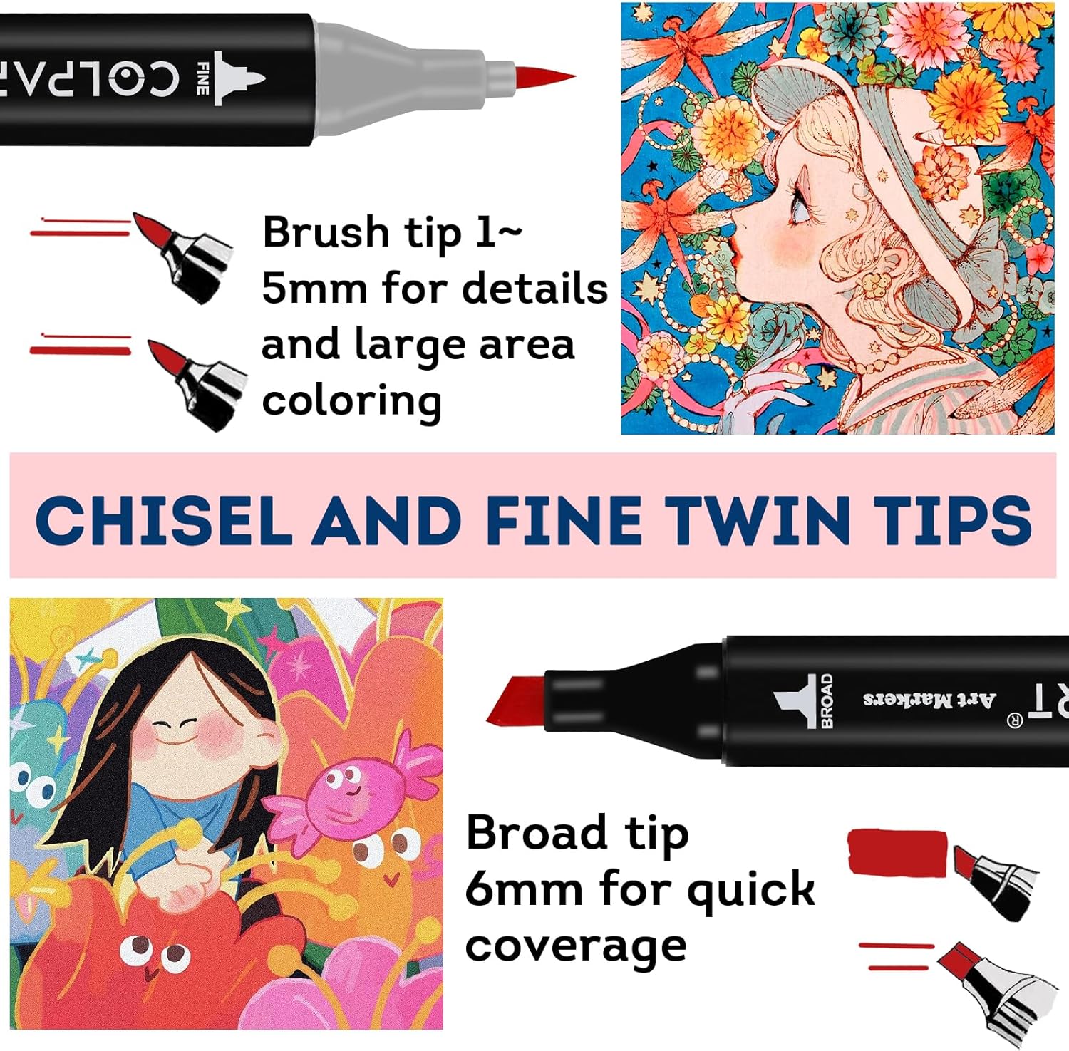 Thumbnail 1 de colpart Alkohol Brush-Tip Marker Set (120+2 Farben) – Dualspitze für Manga, Design & Zeichnen