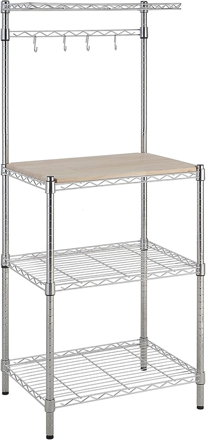 Detalle 1 de Amazon Basics Küchenregal 3 Regale – Holz/Chromfarben, 161 cm Höhe, Traglast 190,5 kg