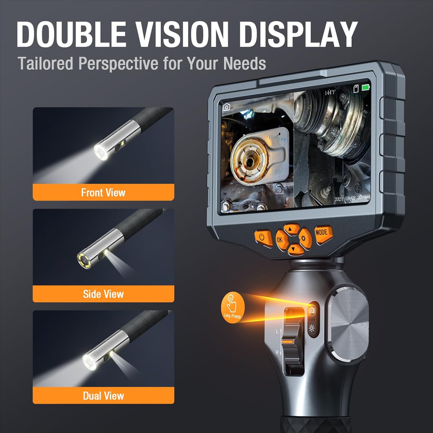 Thumbnail 2 de Dual Lens Articulating Borescope Camera, 5 Inch IPS Endoscope with Two-Way Probes