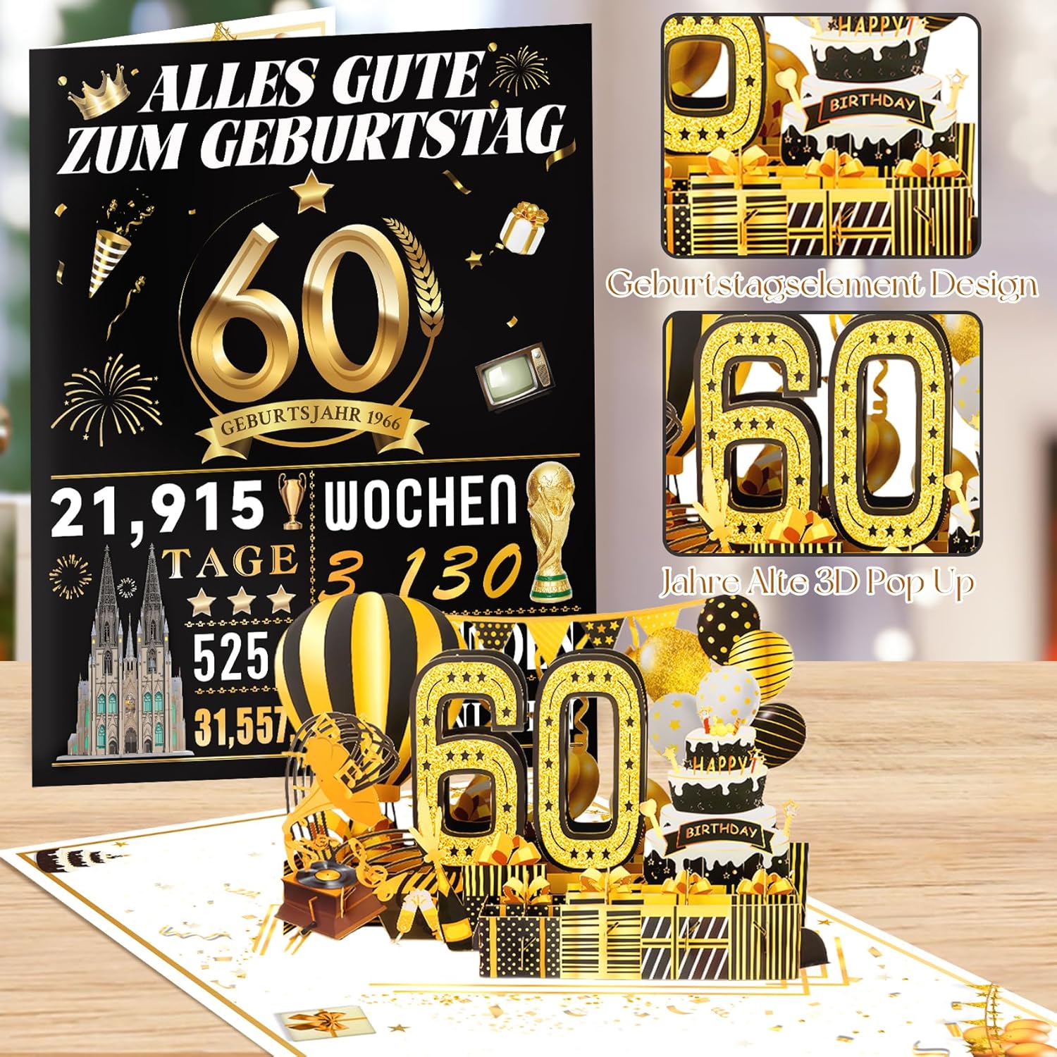 Thumbnail 3 de OLOSONG Geburtstagskarte 60 als 3D Pop-up