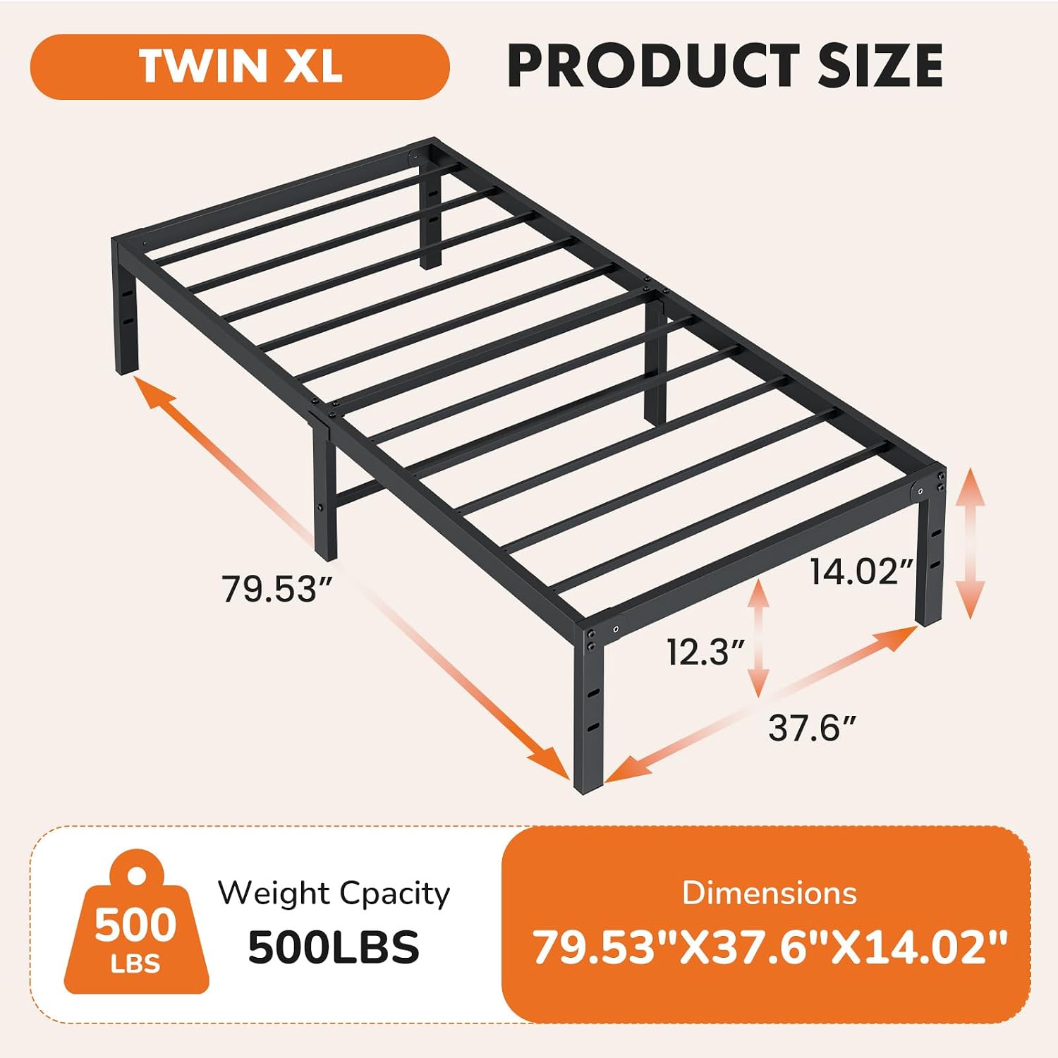 Detalle 2 de Sweetcrispy Metal Bed Frame, Twin XL