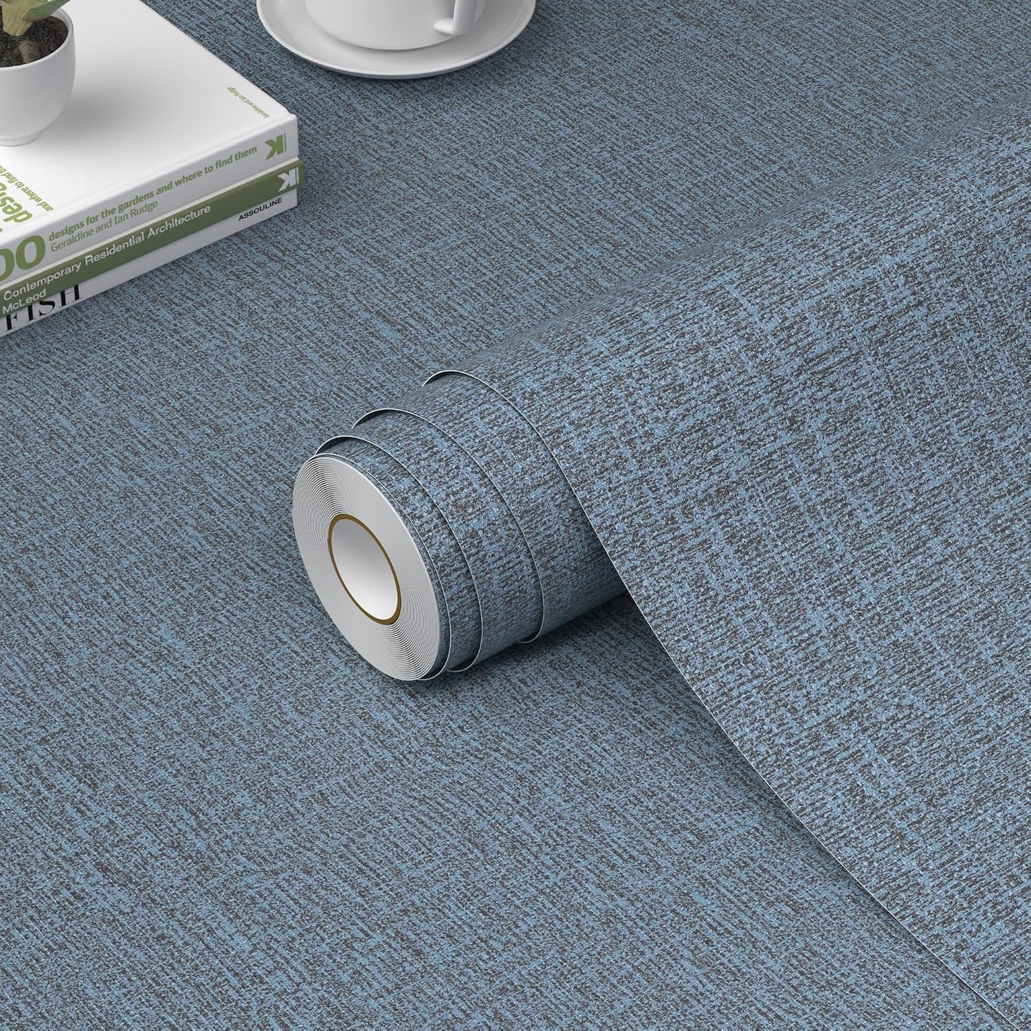 Detalle de WADILE QZ-XDW-02-ZL-10M Grasscloth Peel-and-Stick Wallpaper, Navy Blue Vinyl