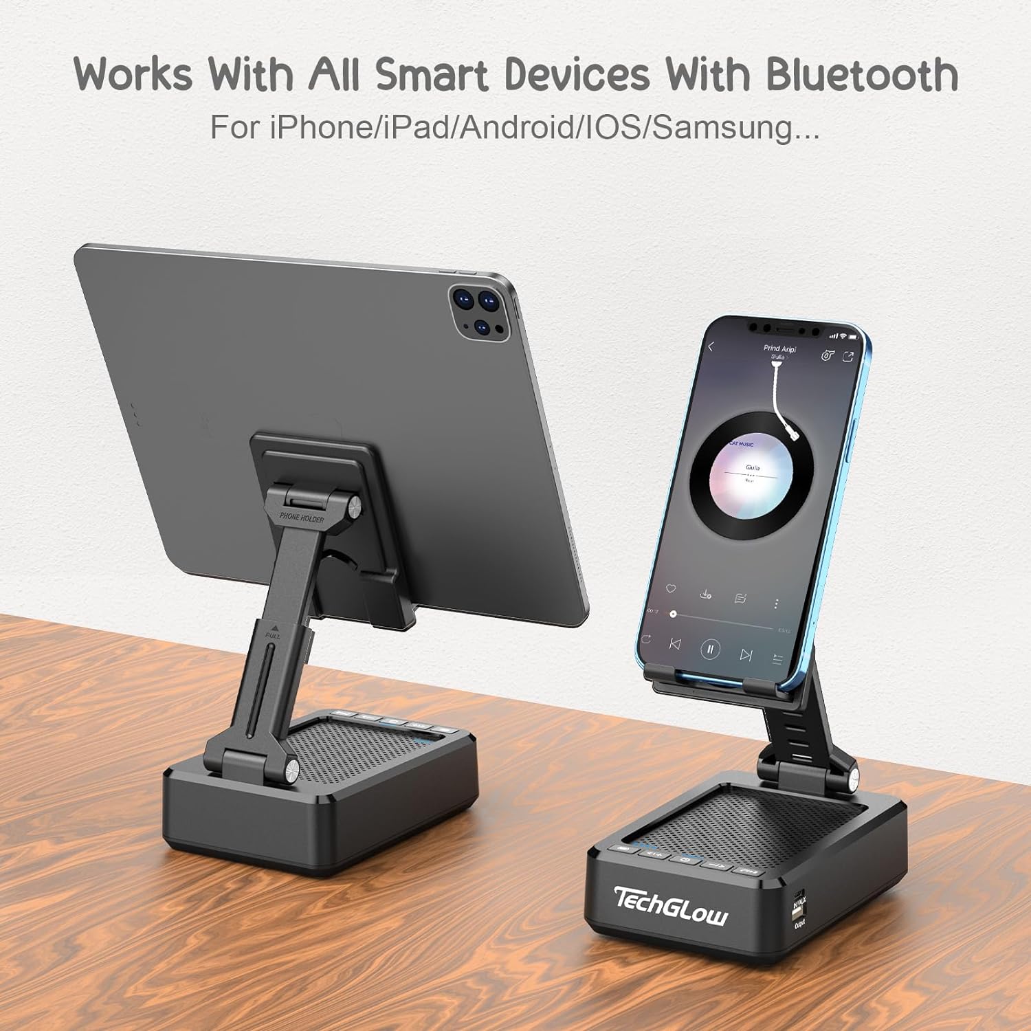 Thumbnail 5 de TechGlow Foldable Cellphone Stand with Bluetooth Speaker and Charging Power Bank