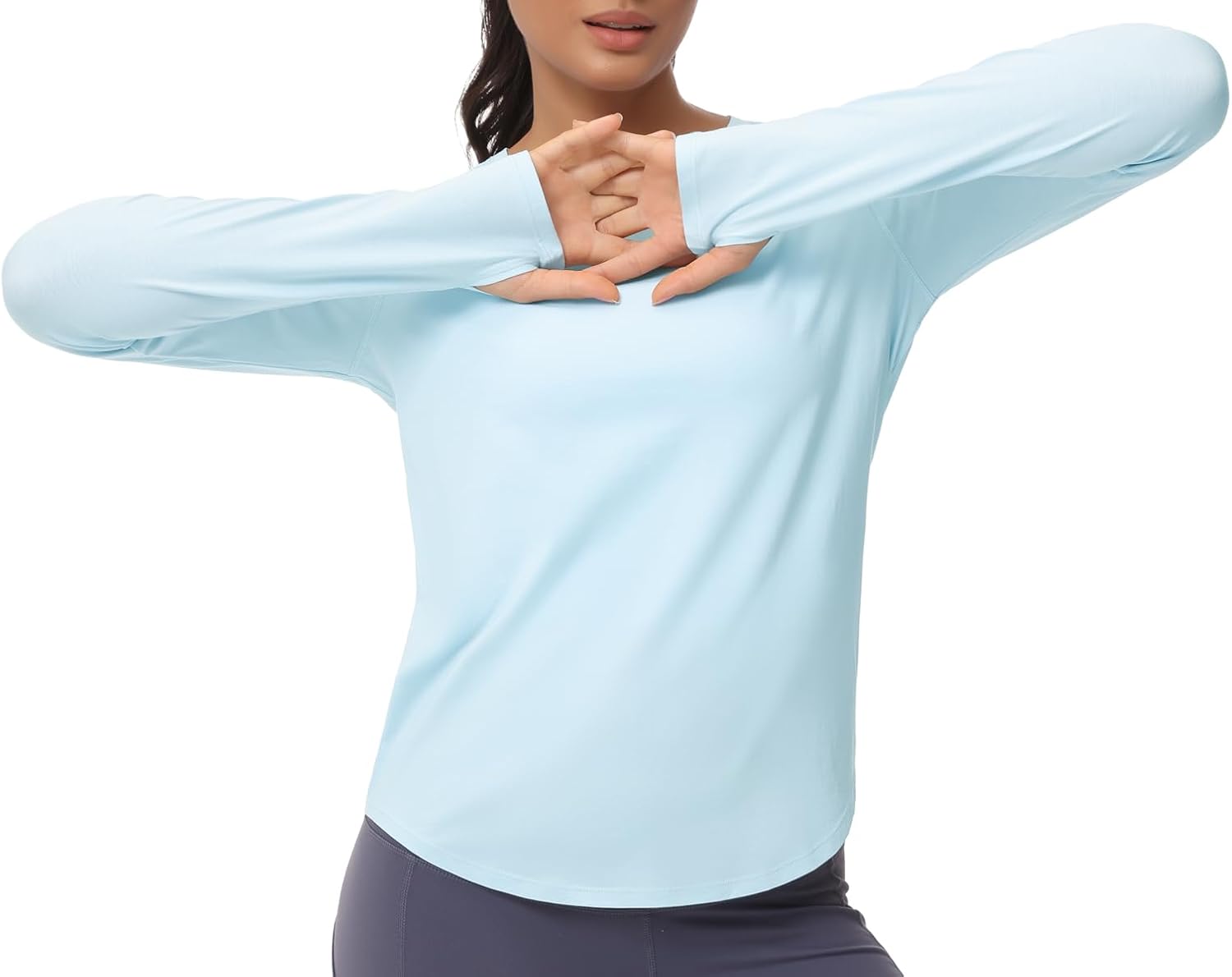 Detalle 2 de THE GYM PEOPLE Women's Long-Sleeve Sports Top, Crew Neck, Thumb Holes