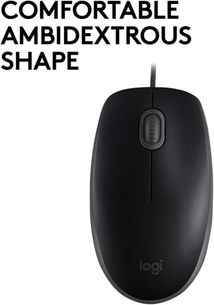 Detalle de Logitech B110 Wired USB Mouse with Silent Buttons – Ambidextrous, Full-Size Comfort