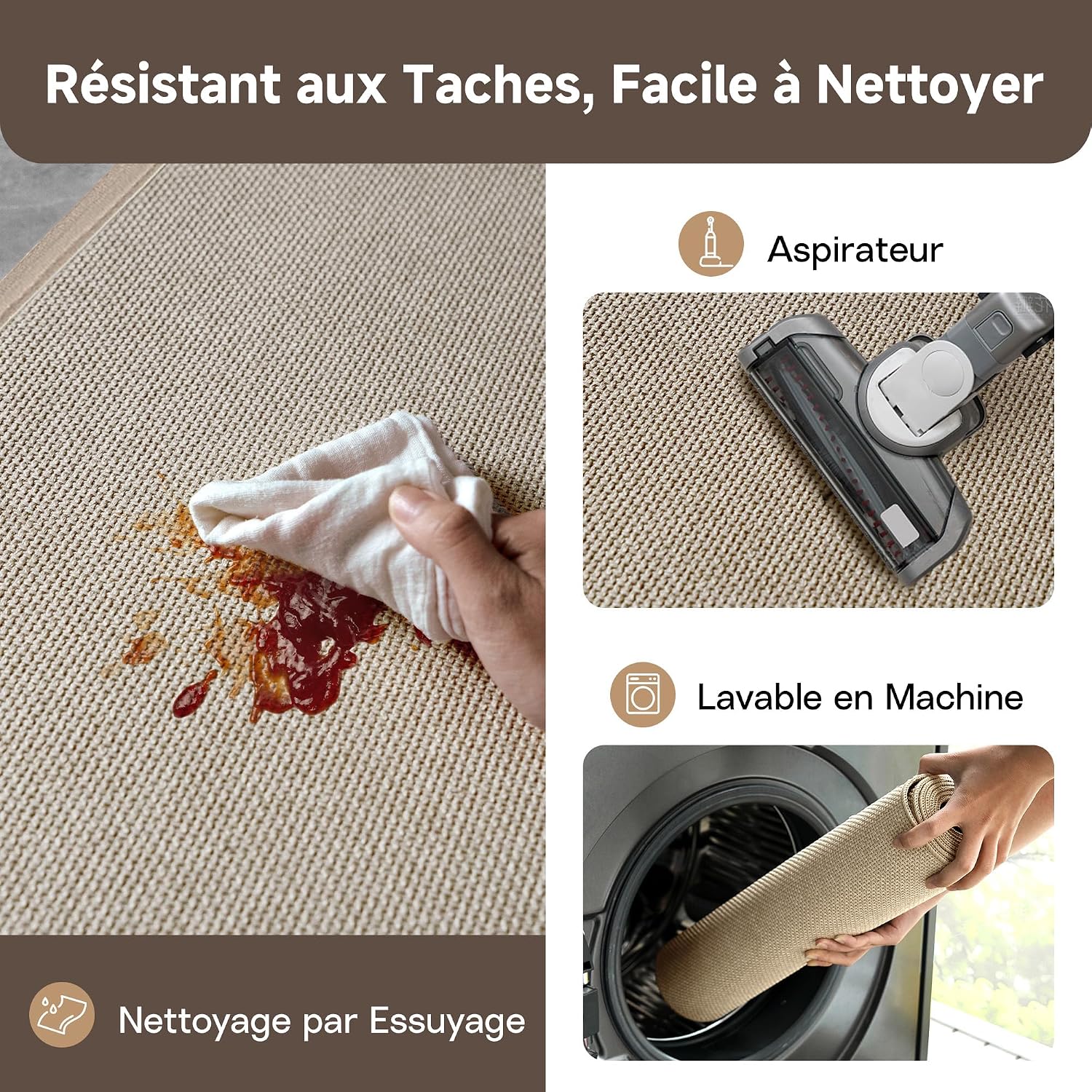 Thumbnail 3 de Tapis de cuisine long Mizuosre devant l’évier antidérapant et lavable 43,5 x 180 cm beige