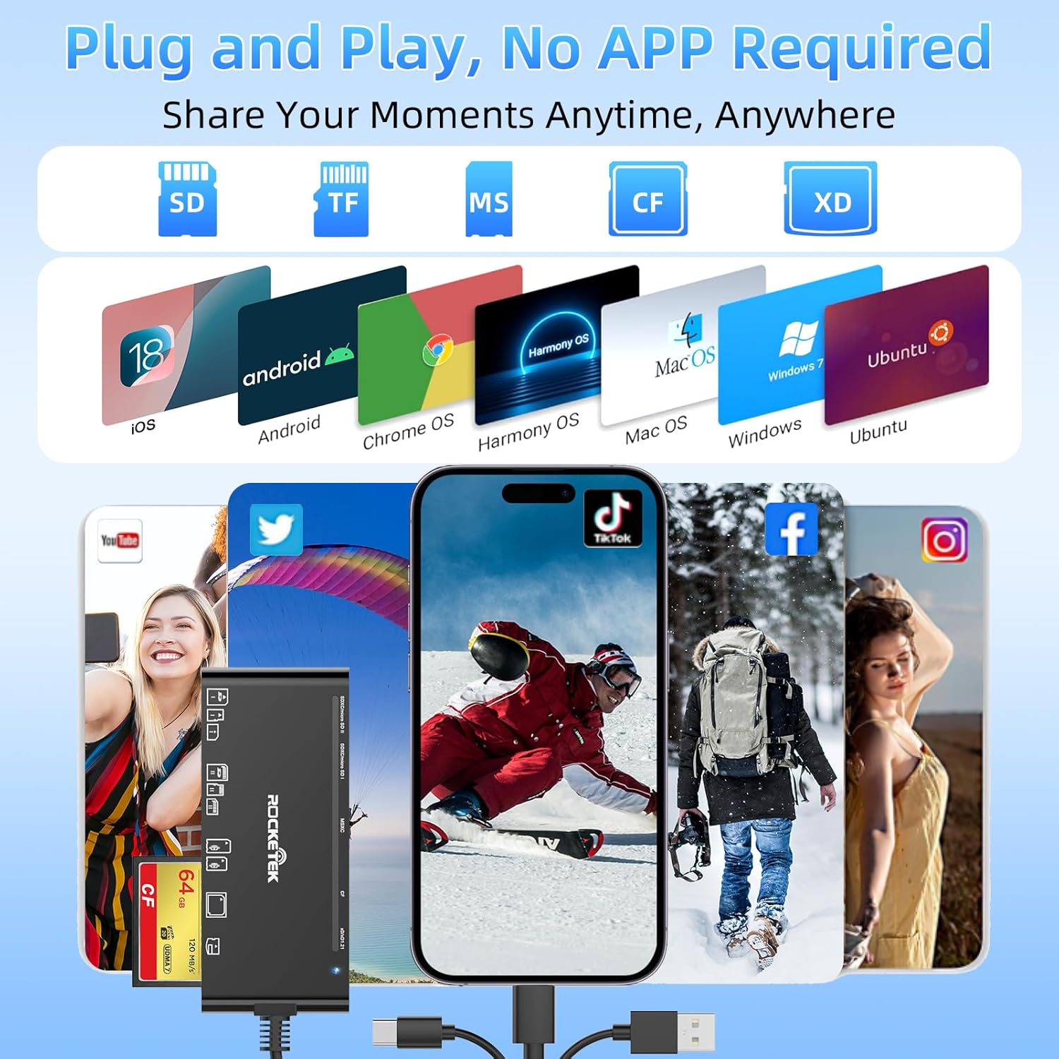 Thumbnail 2 de 7 in 3 USB 3.0 multi card reader adapter