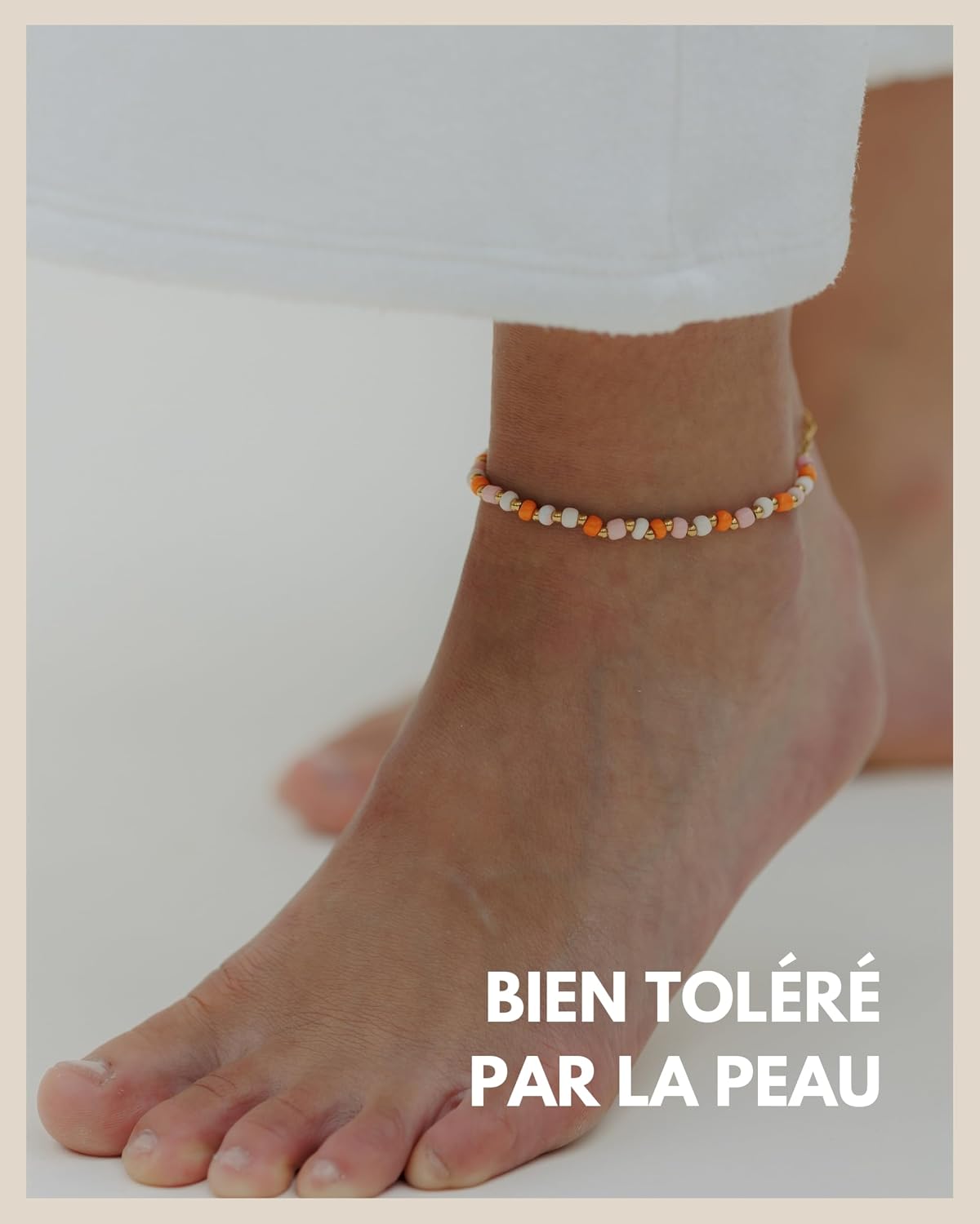 Detalle de GD GOOD.designs EST. 2015 Bracelet de cheville femme en pierres naturelles et perles fines 4 mm, réglable et résistant à l’eau