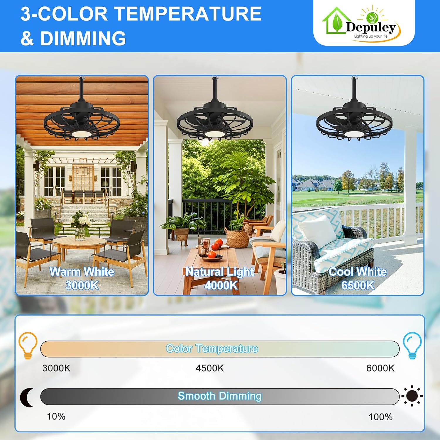 Detalle de Depuley 42-Inch Outdoor Ceiling Fan with Lights, Walnut Waterproof Gazebo Fans (Remote & App Control)