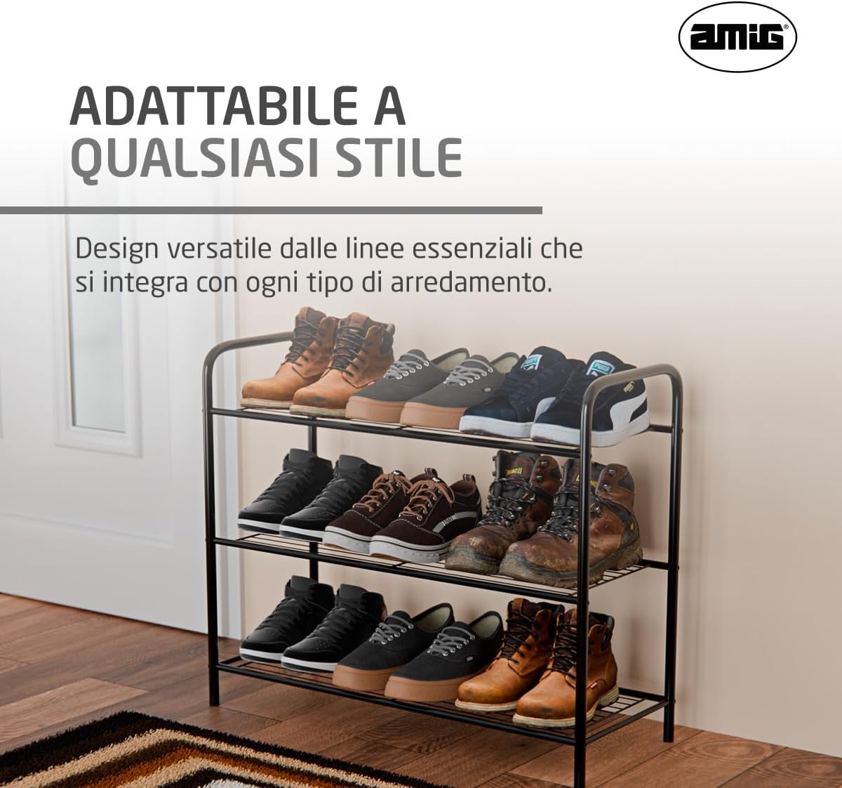 Thumbnail 6 de Amig - Scarpiera in metallo con 3 ripiani per 9 paia (65 x 25 x 53,5 cm) – Nero opaco