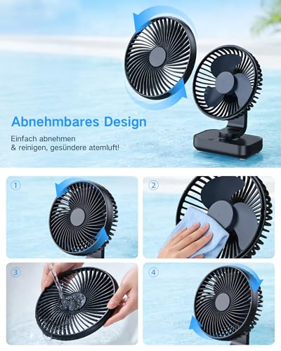 Thumbnail 6 de ArsMotin Tischventilator Automatisch Oszillierend – leise, tragbar und flexibel mit 4500 mAh Akku