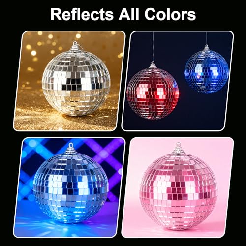 Thumbnail 6 de DUBUOZA 4er-Set Discokugel 10 cm Silber – Spiegelkugeln für Hochzeit, Weihnachten, Party-Deko