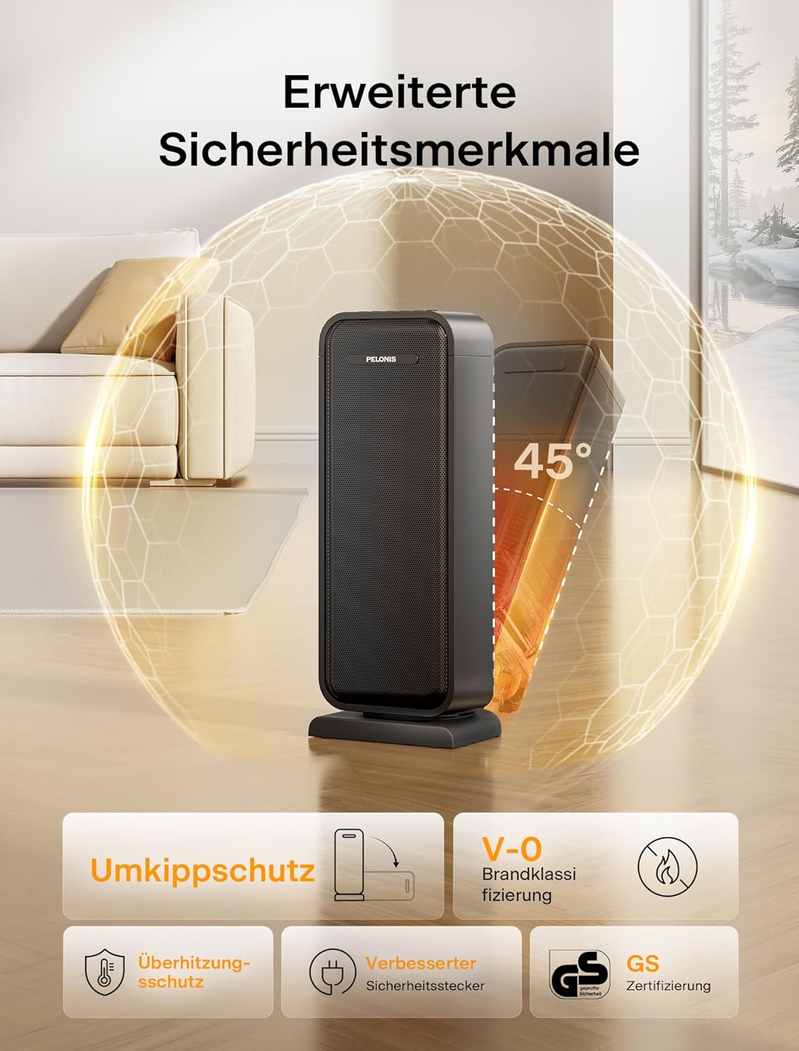 Thumbnail 6 de PELONIS Elektrische Heizung 2000 W – Turmheizung mit 2 Heizstufen, ECO-Modus und Timer