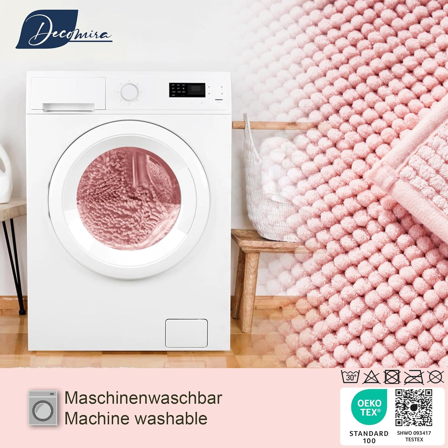 Thumbnail 6 de Decomira Badematte rutschfest Rosa 40x60 cm – vielseitiger Badteppich aus Chenille