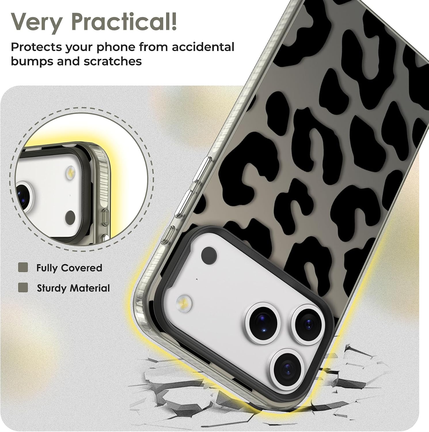 Detalle de ZCDAYE Case for iPhone 17 Pro – Black Leopard TPU Shield