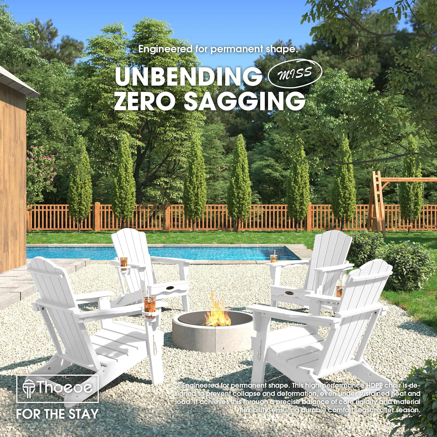 Detalle de THOEOE Adirondack Chairs Folding Set of 4, HDPE Patio Chairs with Cup Holders