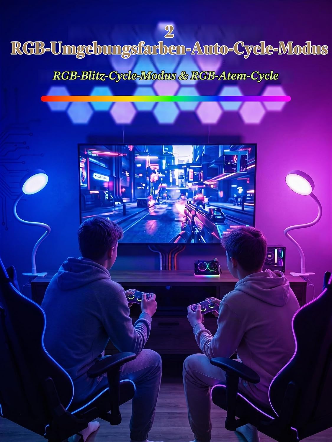 Detalle de ReinHoo Leselampe Bett – Klemmlampe mit 72 LEDs, 10 RGB-Farben + 3 Weißtönen und 10 Helligkeitsstufen