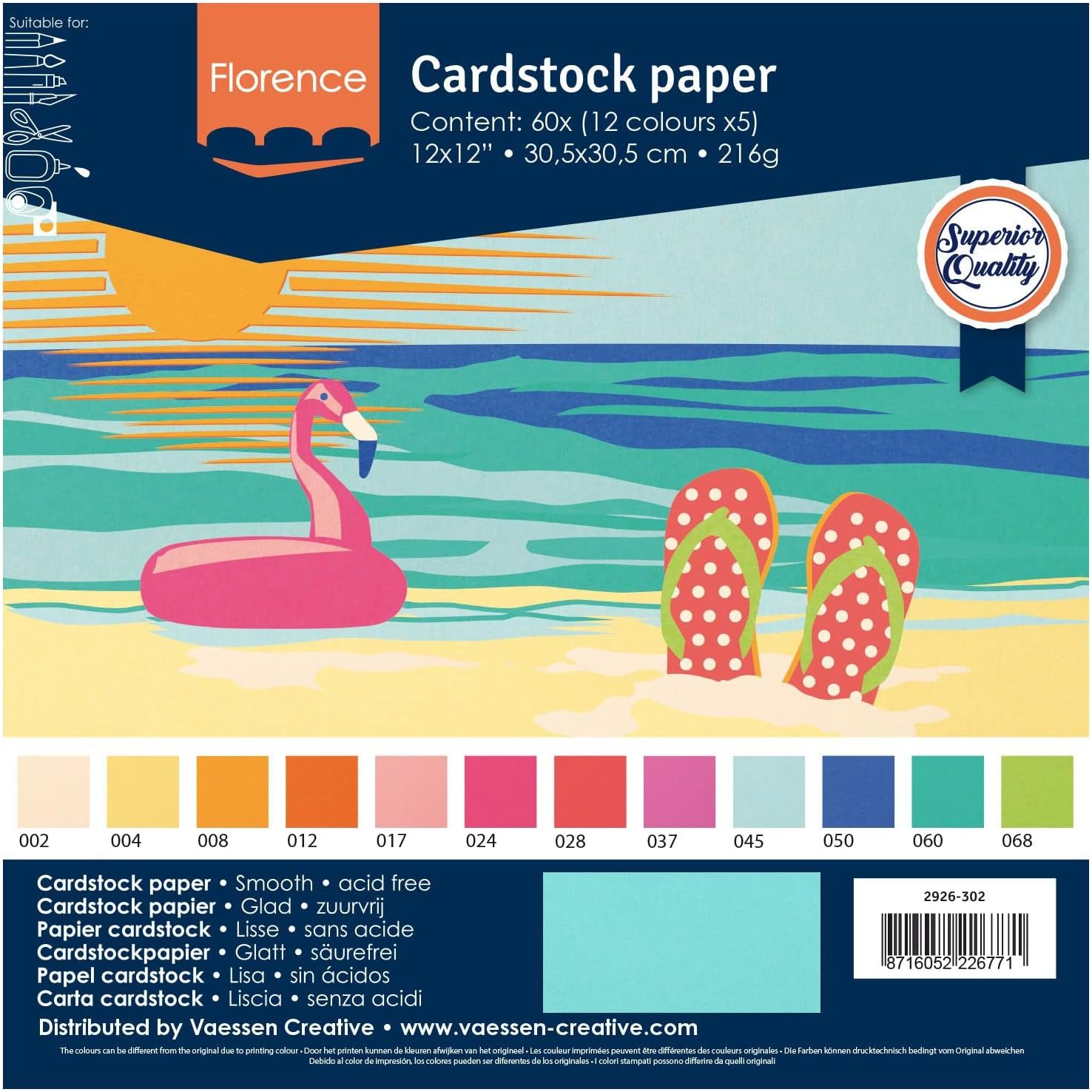 Detalle de Florence Papier Cartonné Lisse 30,5 x 30,5 cm – Vaessen Creative, Summer