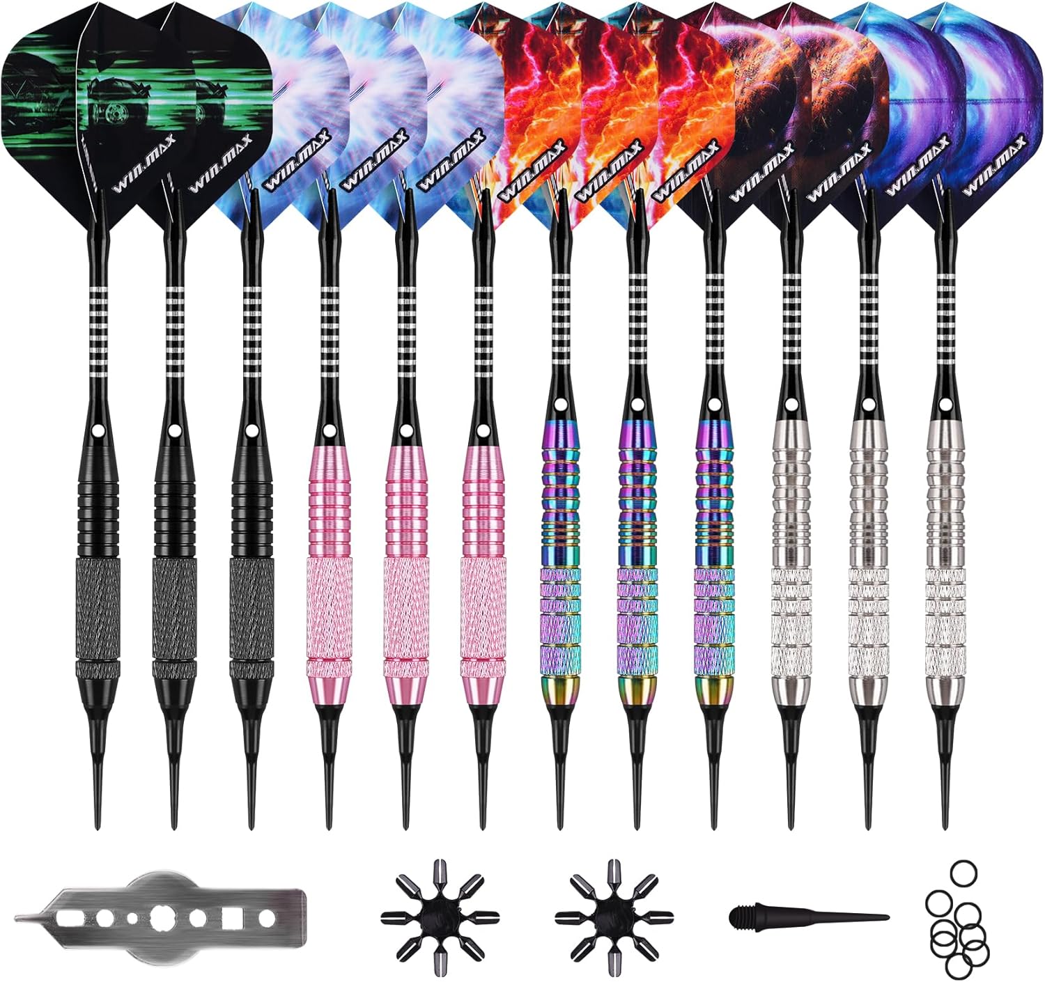 WIN.MAX Flechette pointe plastique – set de 12 fléchettes (100 pointes) pour cible électronique
