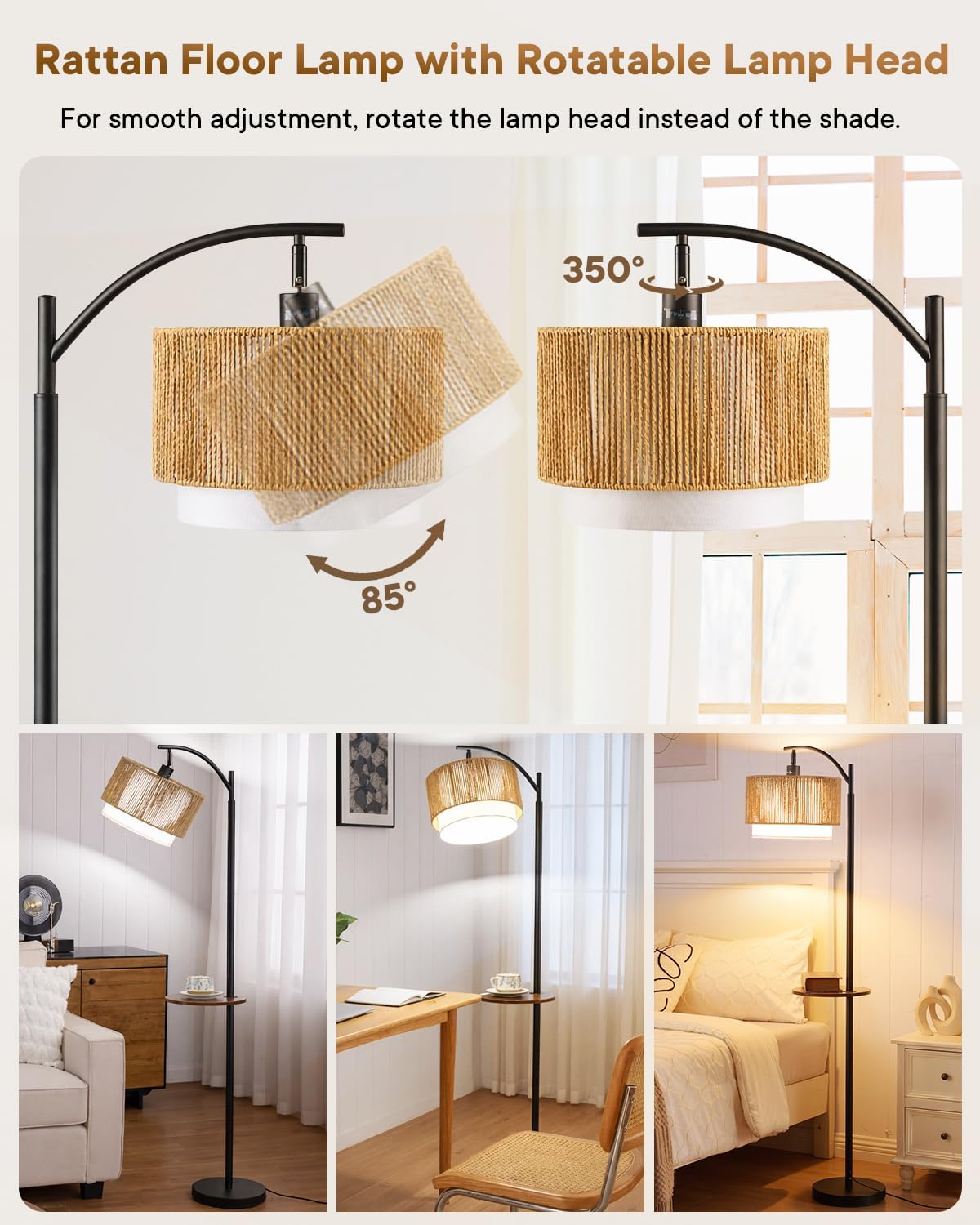 Detalle de PESRAE Floor Lamp with Rattan Shade