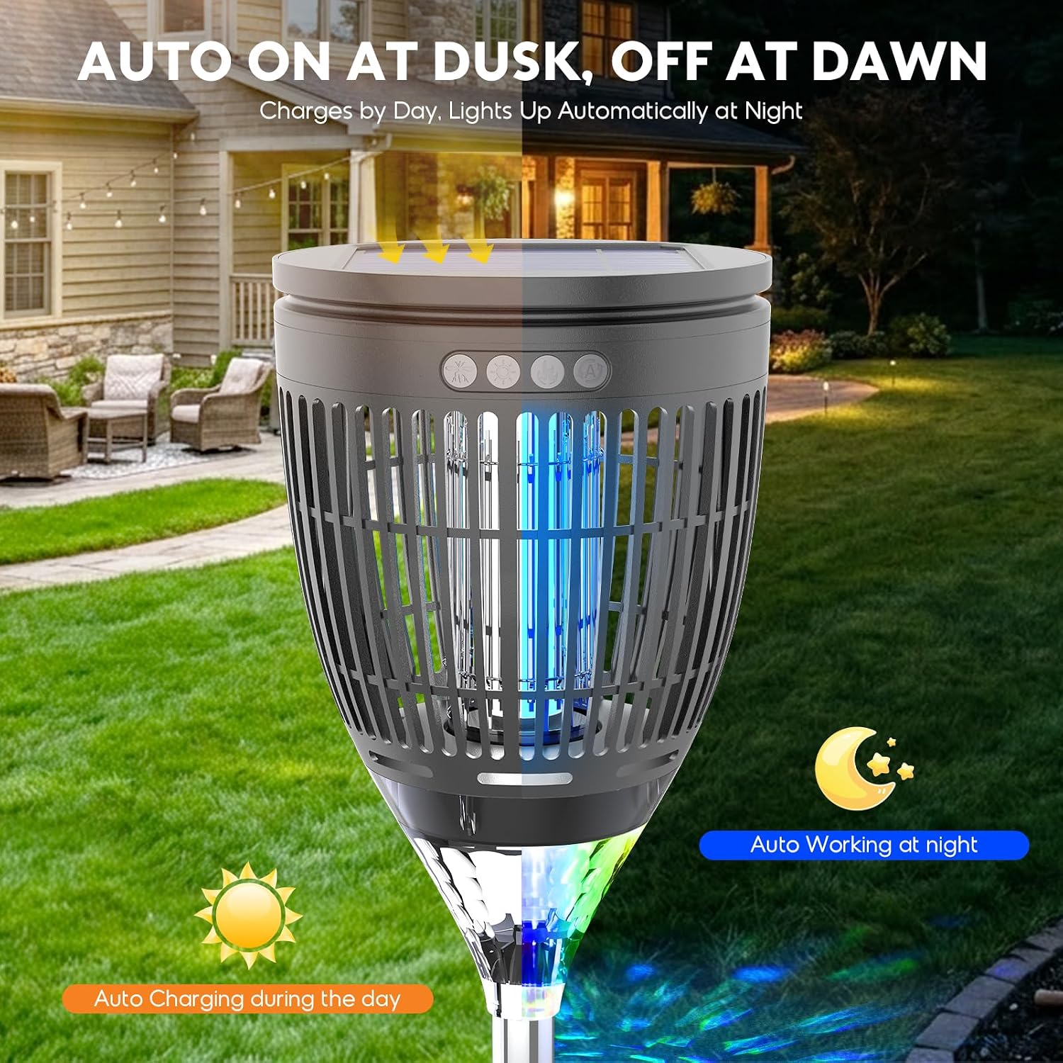 Thumbnail 2 de Anysun Lampada antizanzare solare da esterno con zanzariera elettrica 4200V, Proiettore Nebula e Luce a fiamma