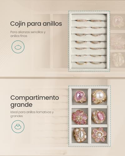 Thumbnail 6 de SONGMICS Joyero con 5 cajones y tapa de cristal – Organizador elegante para tocador
