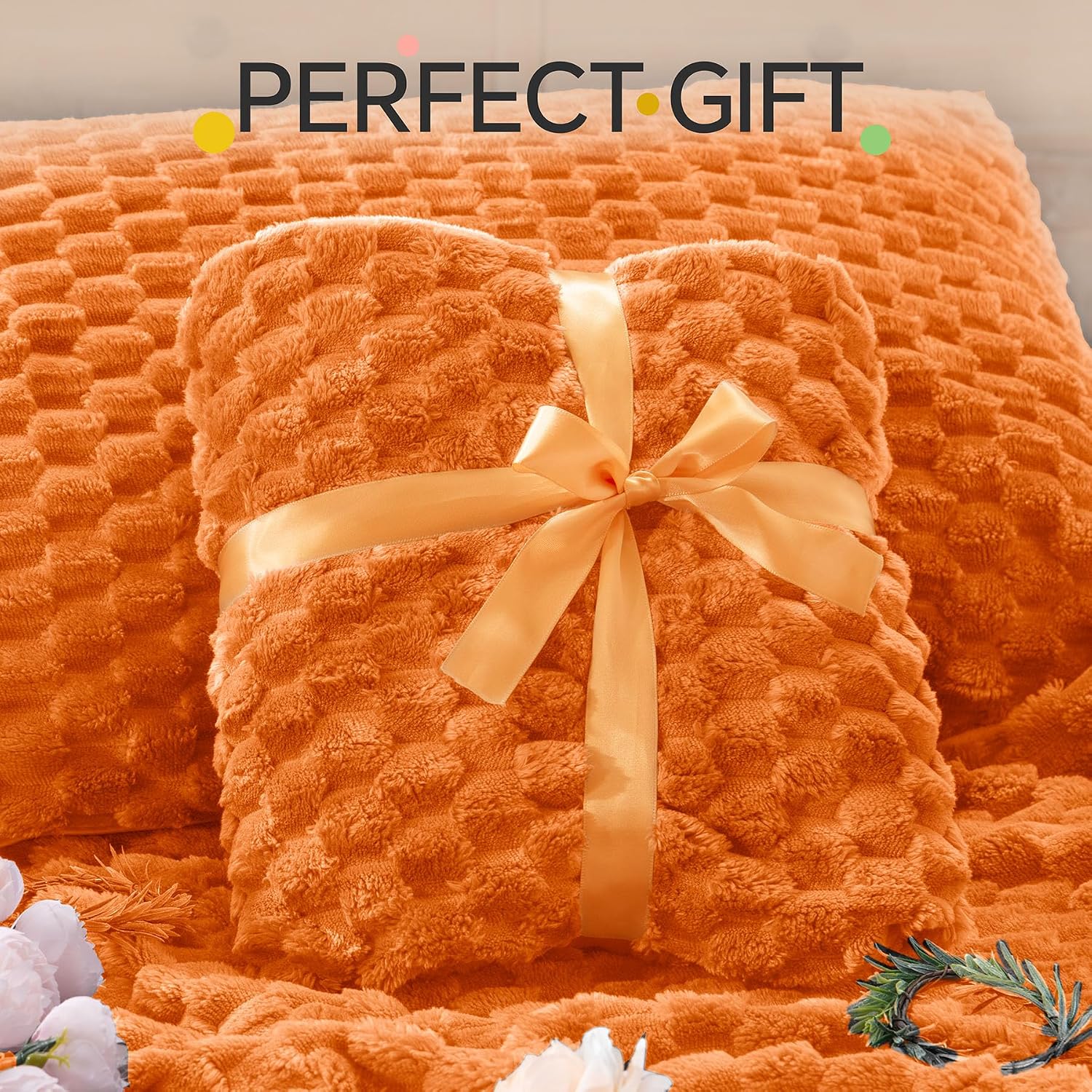 Detalle 2 de BEDELITE Fluffy Full Comforter Set, Burnt Orange Fleece, 3 Pieces