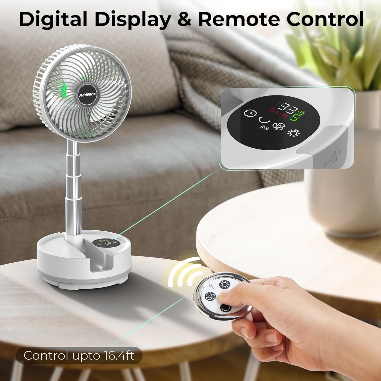 Thumbnail 5 de Portable Travel Fan with 112H Run, 9 Speeds & Remote—Foldable Oscillating USB-C Rechargeable Fan for Travel