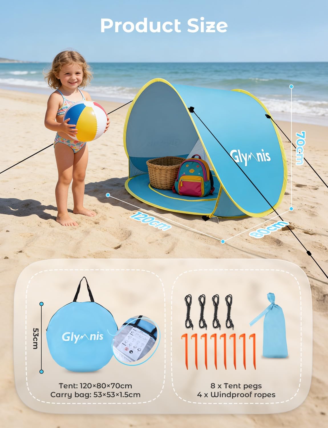 Thumbnail 4 de Glymnis Pop Up Baby Beach Tent with Mini Pool, Portable UV Protection Sun Shelter (UPF 50+)